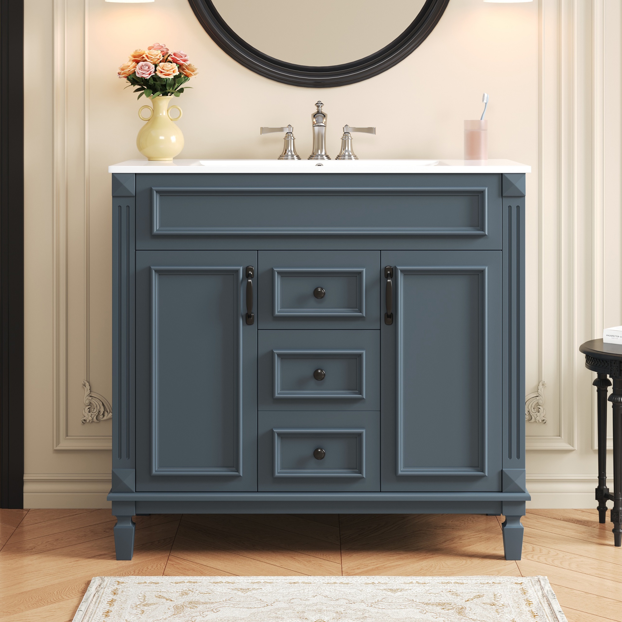36'' Bathroom Vanity with Top Sink, Modern Bathroom Storage Cabinet with 2 Soft Closing Doors, Single Sink Bathroom Vanity