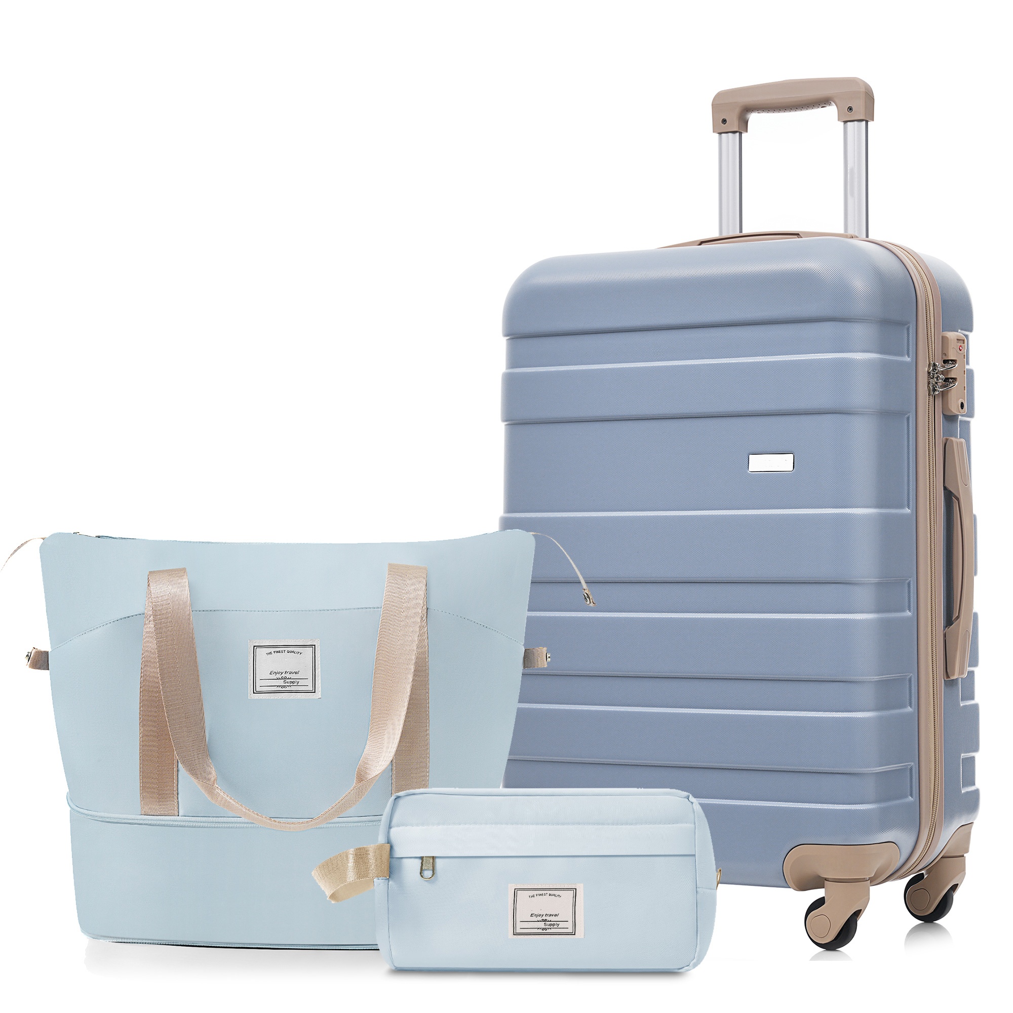 3-Piece Luggage Set - 24in Checked Suitcase with TSA Lock Travel Duffel Bag Wet-Dry Toiletry Bag,blue 2