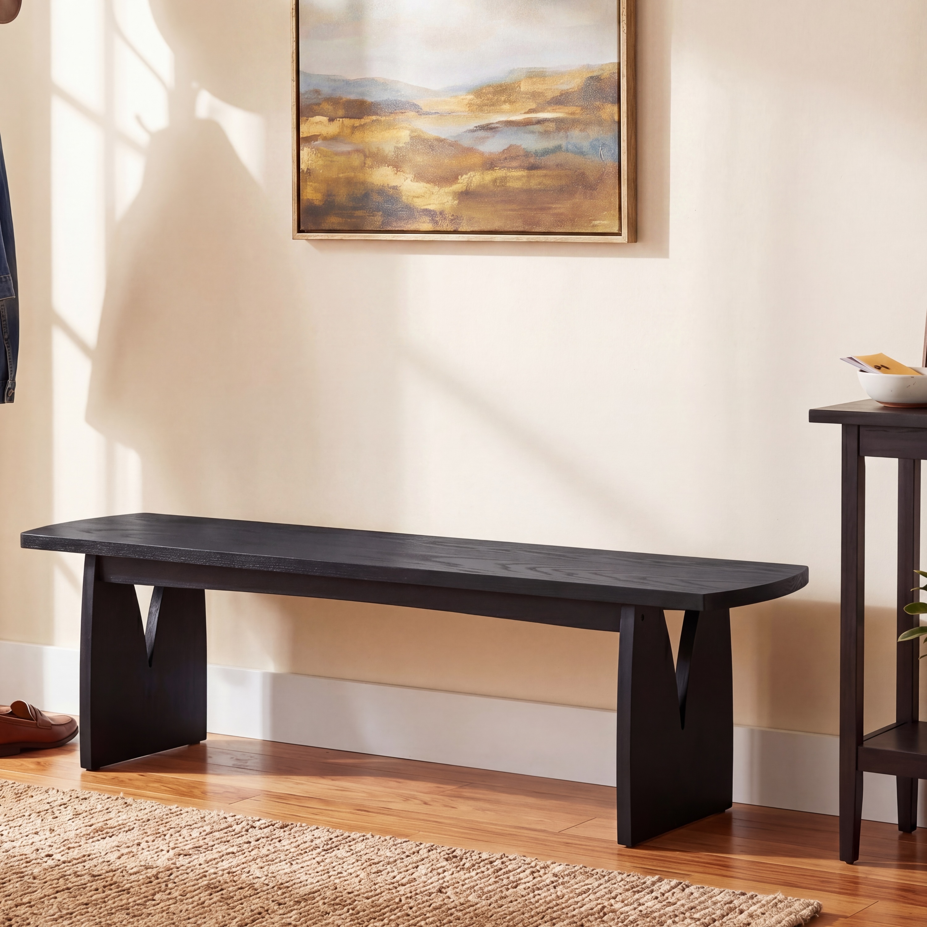 Black Wood Dining Bench, picture 3 of 4