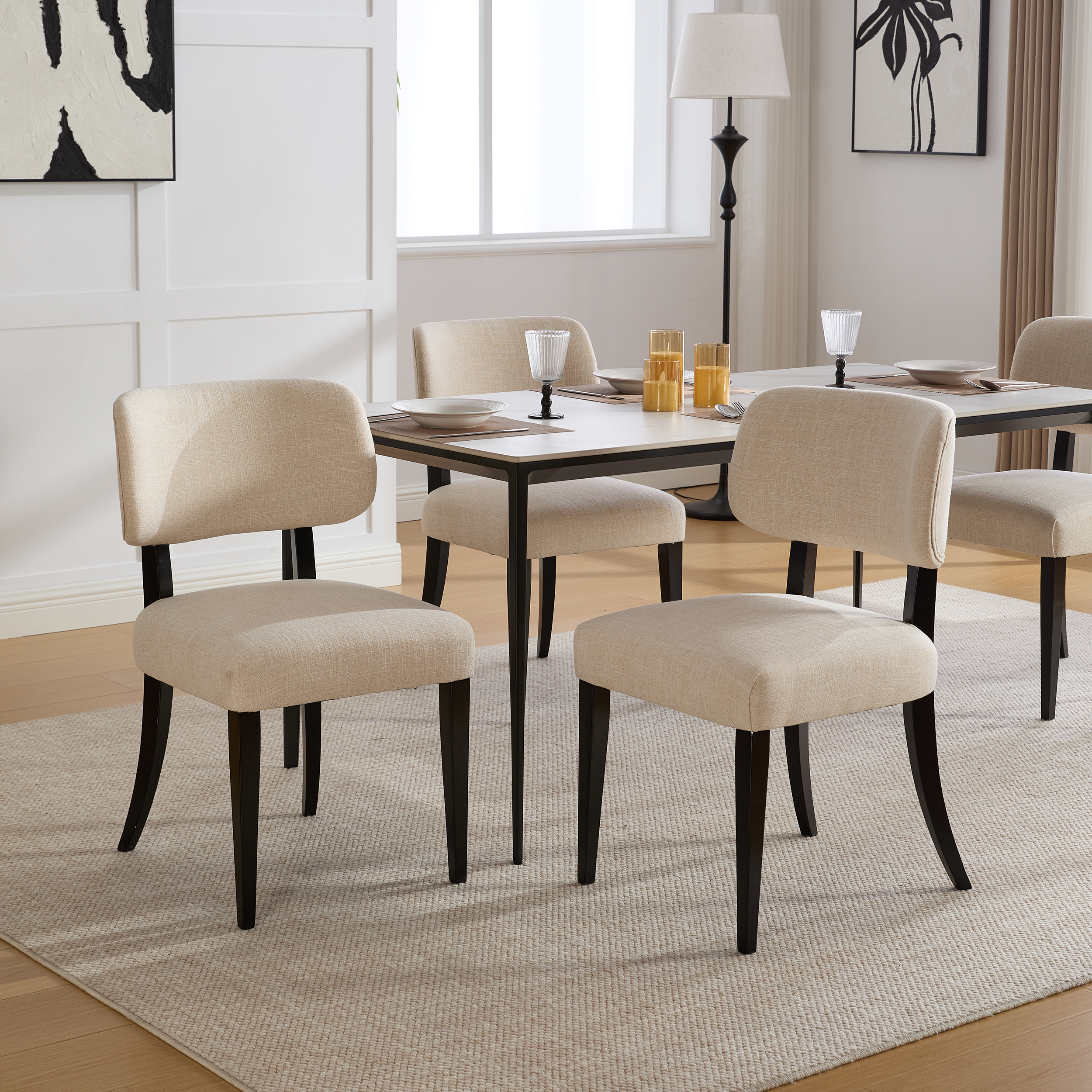 Wooden Dining Chairs Set of 2, Modern Fabric Upholstered Dining Room Chair Kitchen Chairs, Farmhouse Dinner Chair for Kitchen Dining Room 6