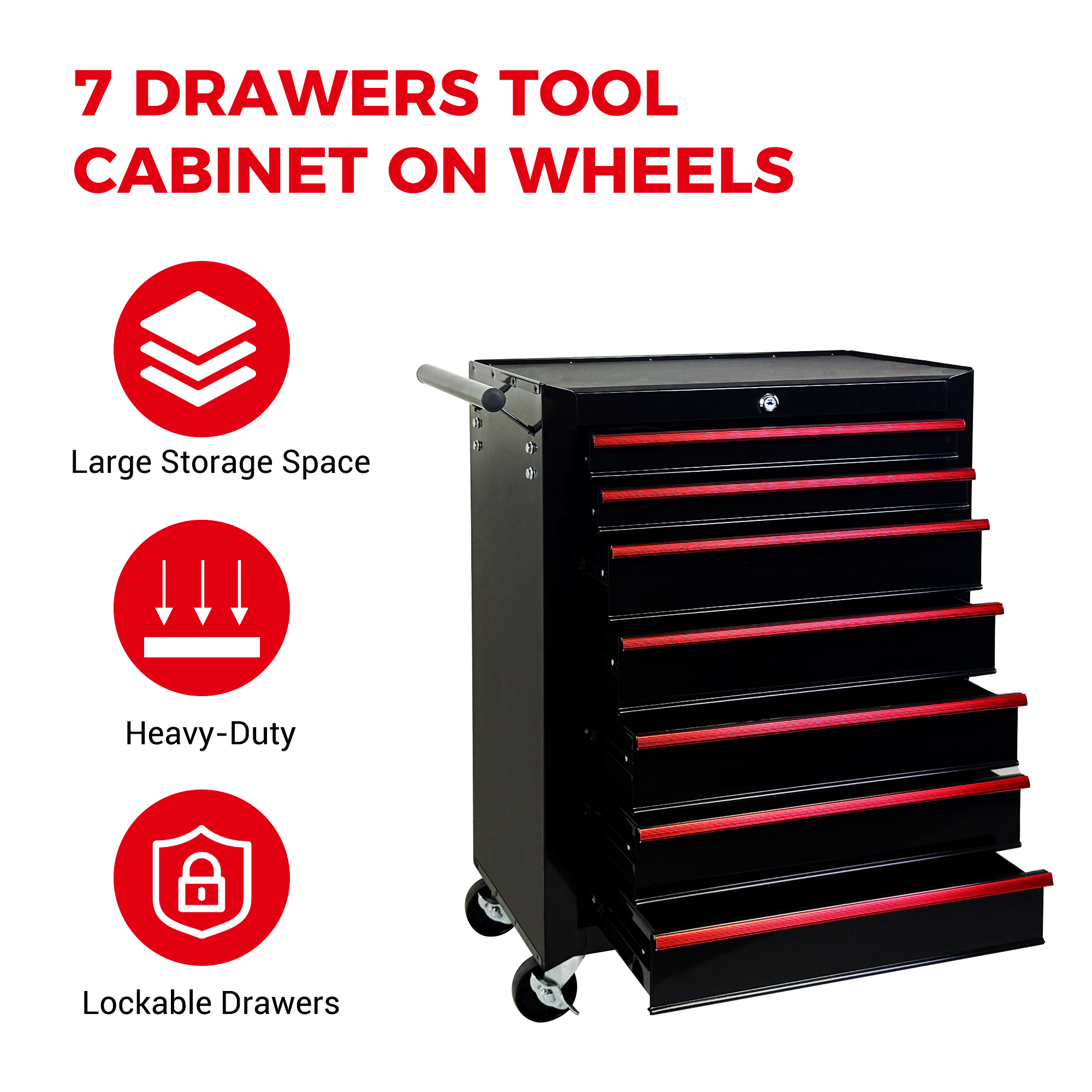 Rolling Metal Tool Chest with 7 Drawers, 20" 7-Drawer Tool Chest Cabinet with Ball Bearing Drawer Slides, Steel Tool Storage Box Organizer  -BLACK — foto 5