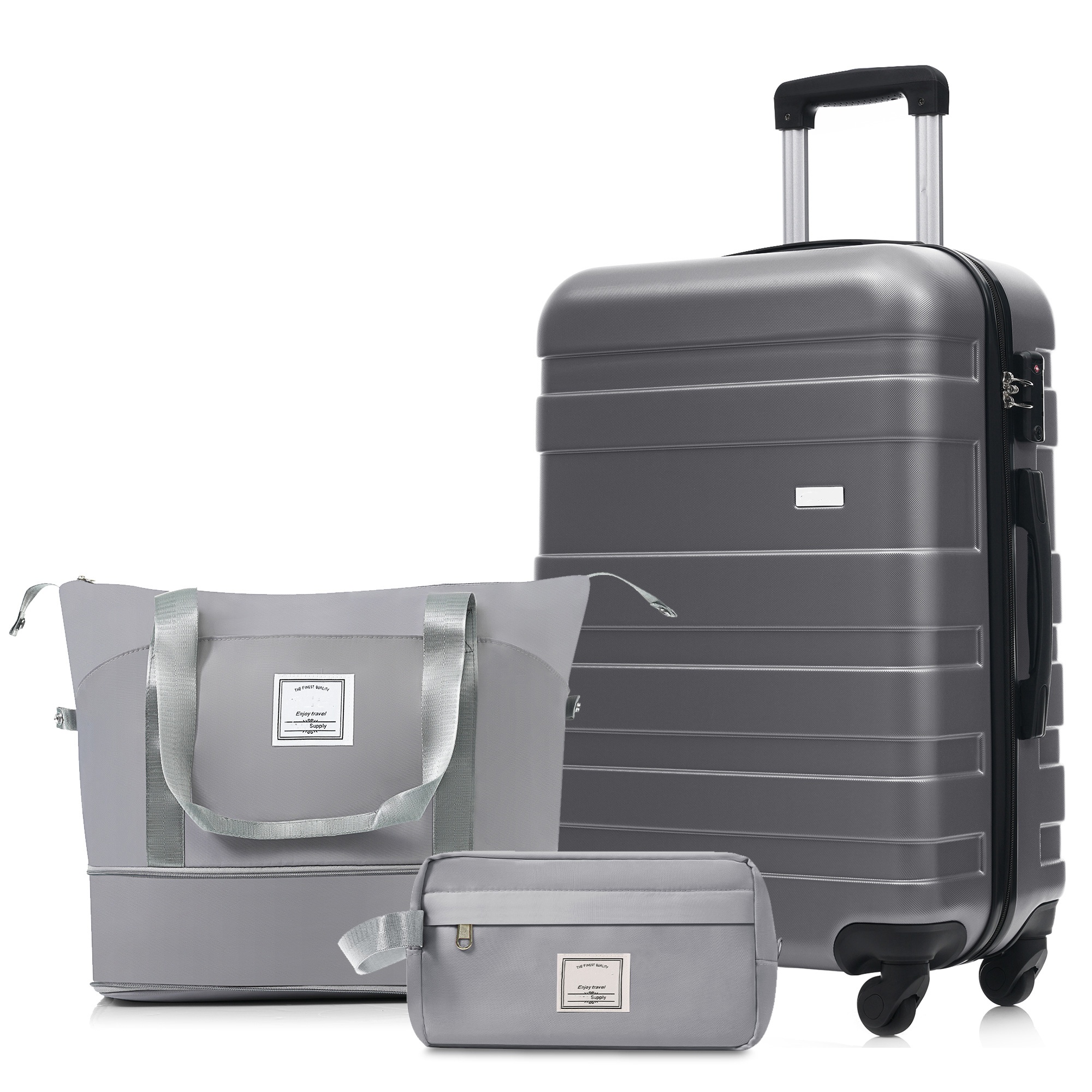 3-Piece Luggage Set - 24in Checked Suitcase with TSA Lock Travel Duffel Bag Wet-Dry Toiletry Bag,grey 2