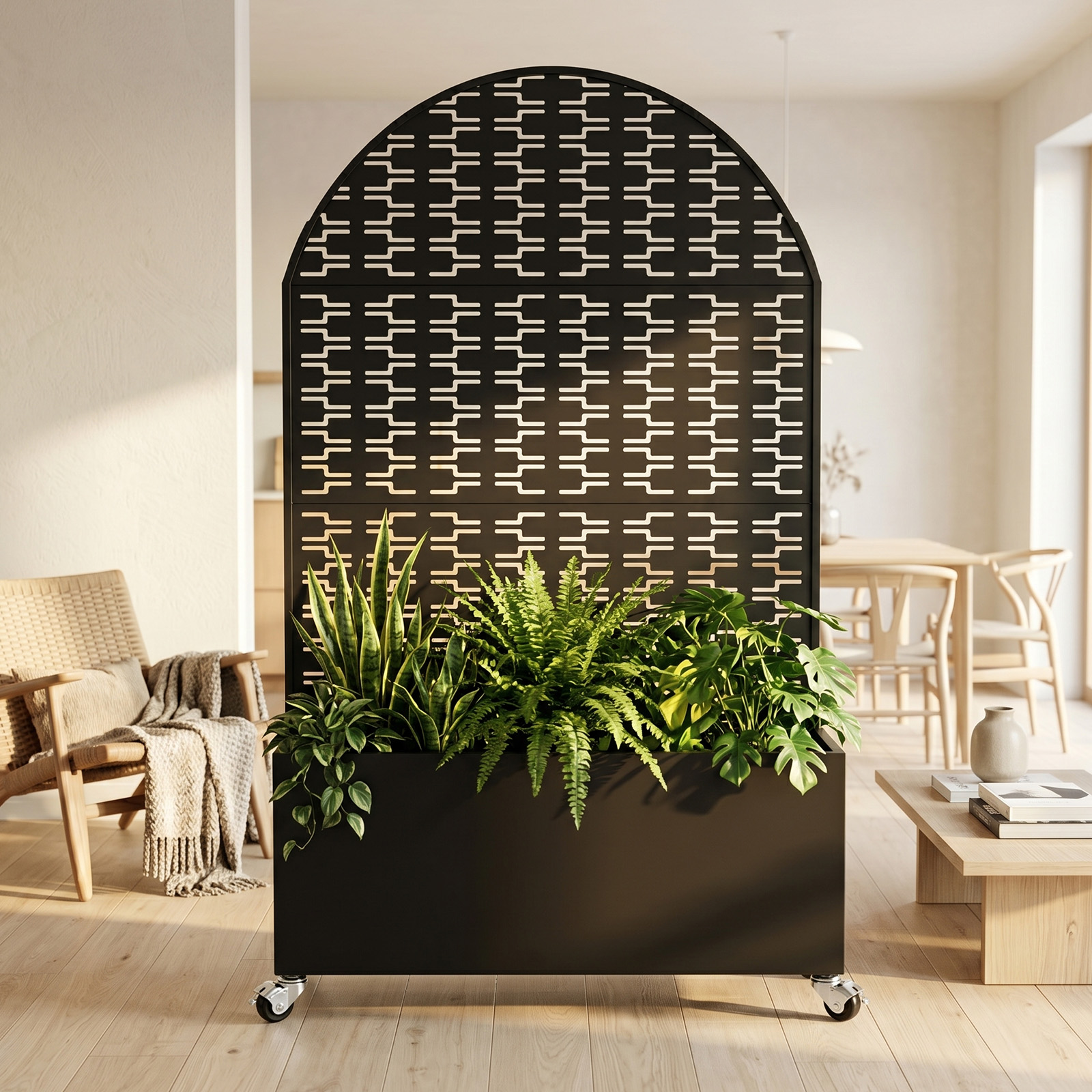 Arched Decorative Privacy Screen with Planter Box, 70.87" Tall Metal Freestanding Fence Planter, 46.8"×15.75"×16.92" Planter Box for Patio Balcony Backyard — foto 3
