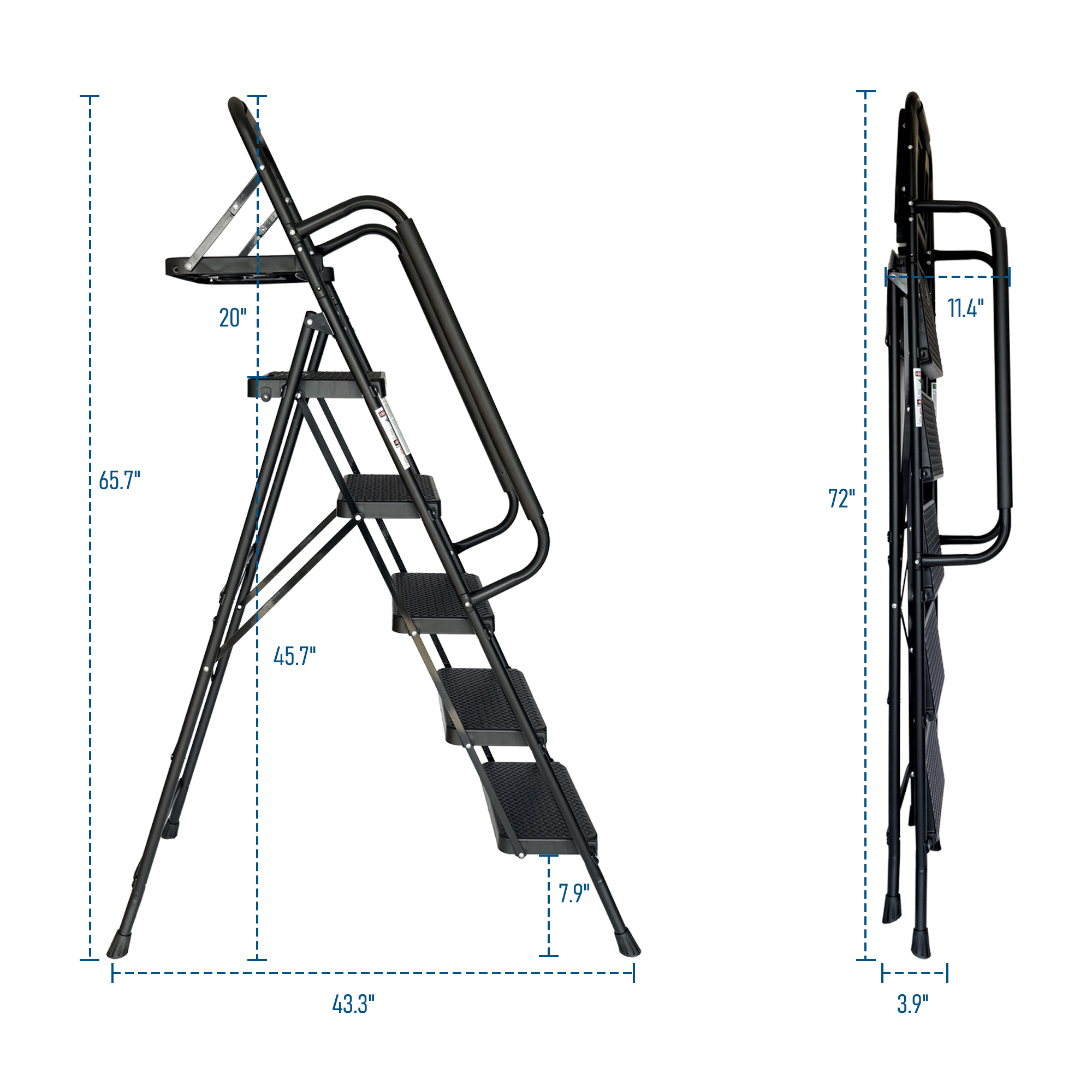 Step Ladder, Folding Step Stool with Wide Anti-Slip Pedal, Sturdy Steel Ladder, Convenient Handrail, Lightweight, Portable Steel Step Stool — foto 13