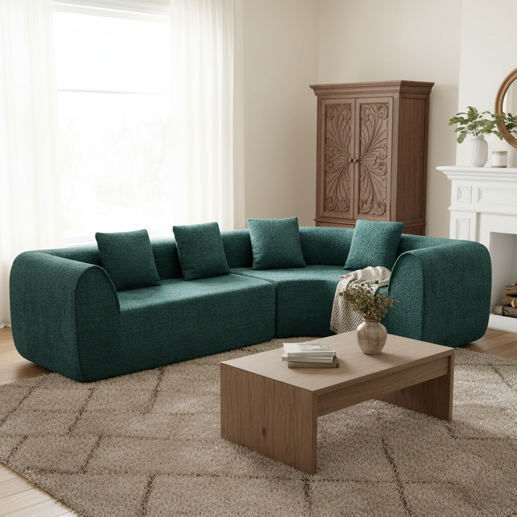 110" Modern Curved L-Shaped Modular Sectional Sofa with High-Density Fully Compressed Sponge, 2-Piece Set, Fully Assembled Right Hand Facing, Perfect for Living Room, Lounge