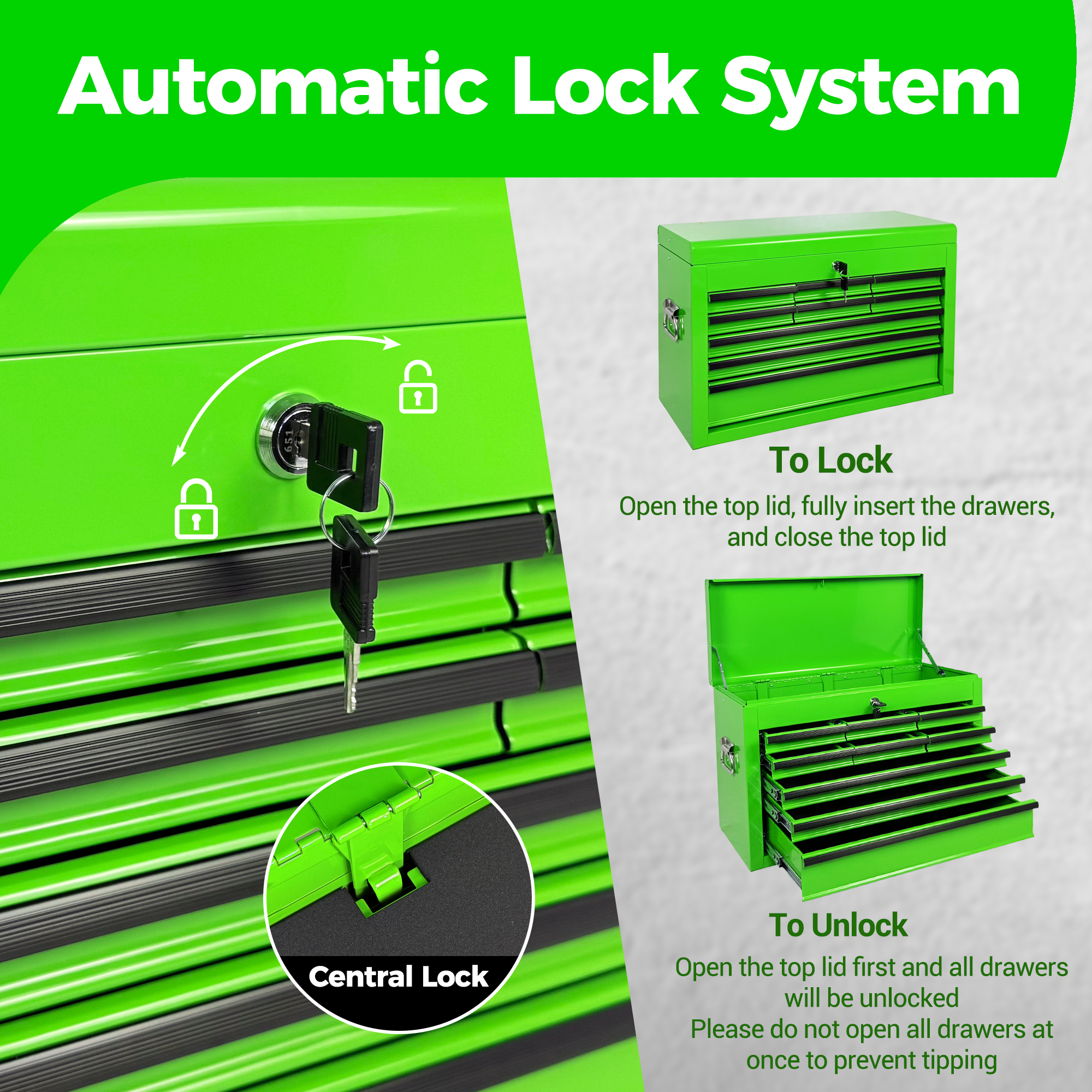 Heavy Duty Metal Tool Box, 24-inch, Portable Metal Tool Box with 9 Drawers, Small Tool Chest with EVA Liners, Ball Bearing Slide Drawers Locking & Powder Coated Finish, Multi-Function Tool Organizer — foto 5