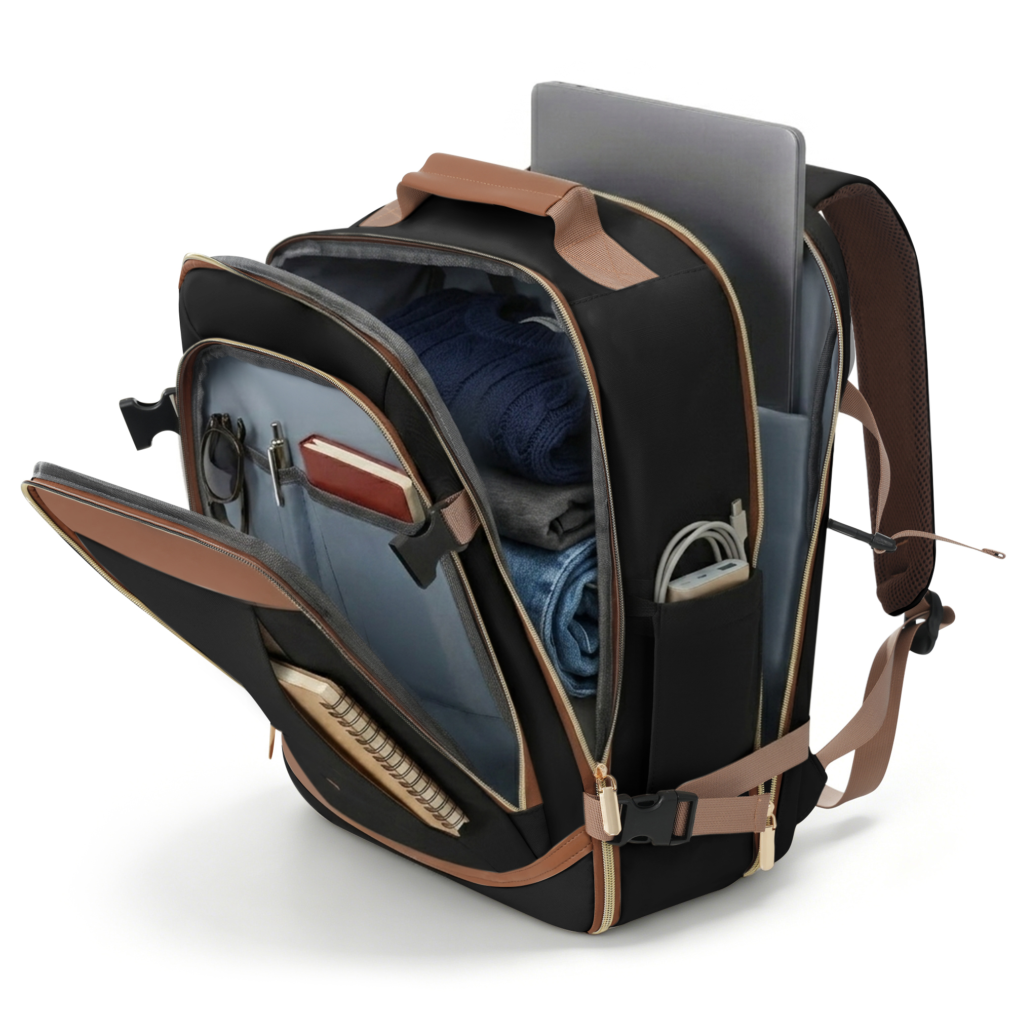 3-Piece Luggage Set - 28in Checked Suitcase with TSA Lock Travel Duffel Bag Wet-Dry Toiletry Bag,black and brown 3