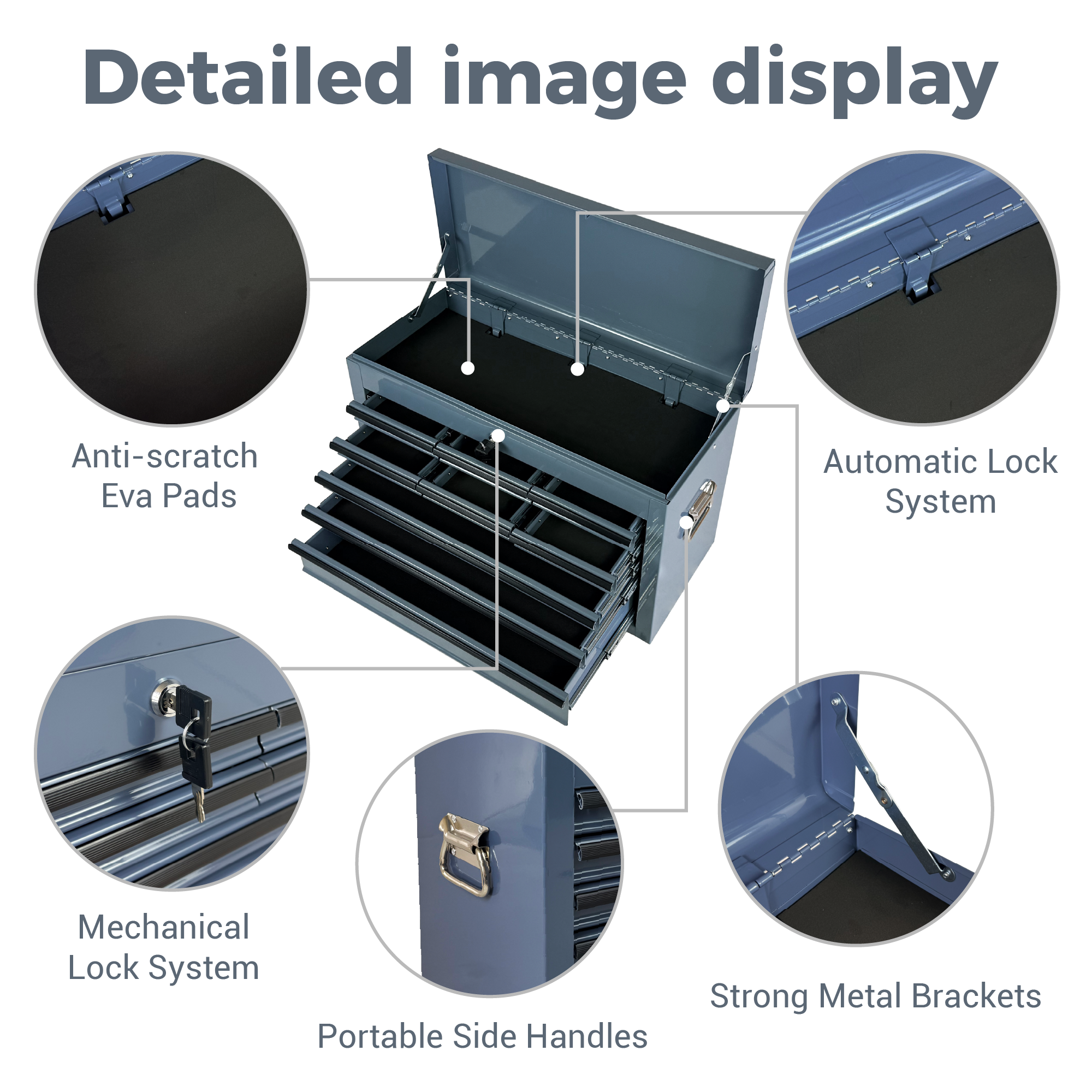 Heavy Duty Metal Tool Box, 24-inch, Portable Metal Tool Box with 9 Drawers, Small Tool Chest with EVA Liners, Ball Bearing Slide Drawers Locking & Powder Coated Finish, Multi-Function Tool Organizer