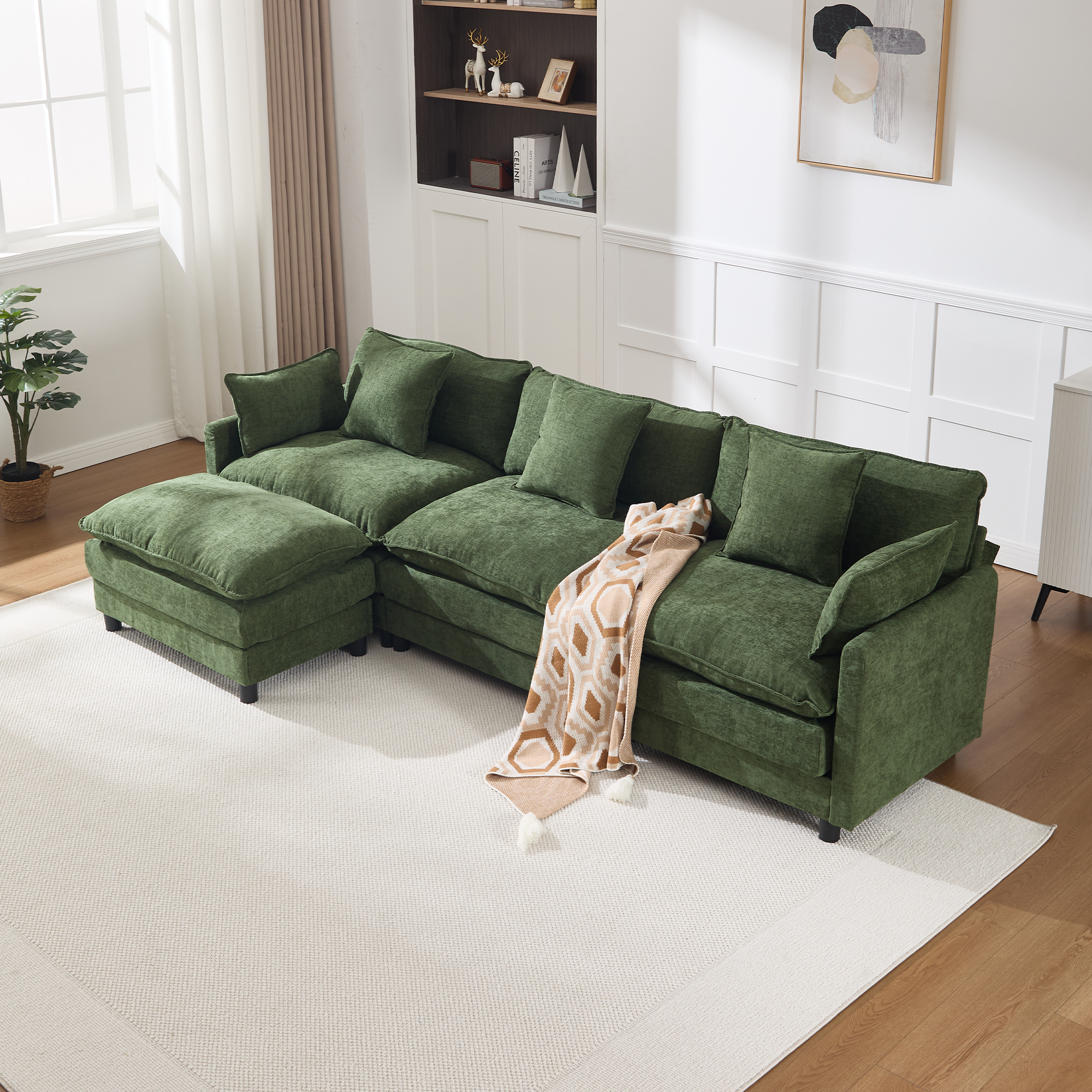 108" L Shaped Modern Sofa Modular Sectional Cloud Couch with Ottoman, 4-Seat Chenille Deep Seat Sofa with Pillow for Living Room, Bedroom and Apartment — foto 7