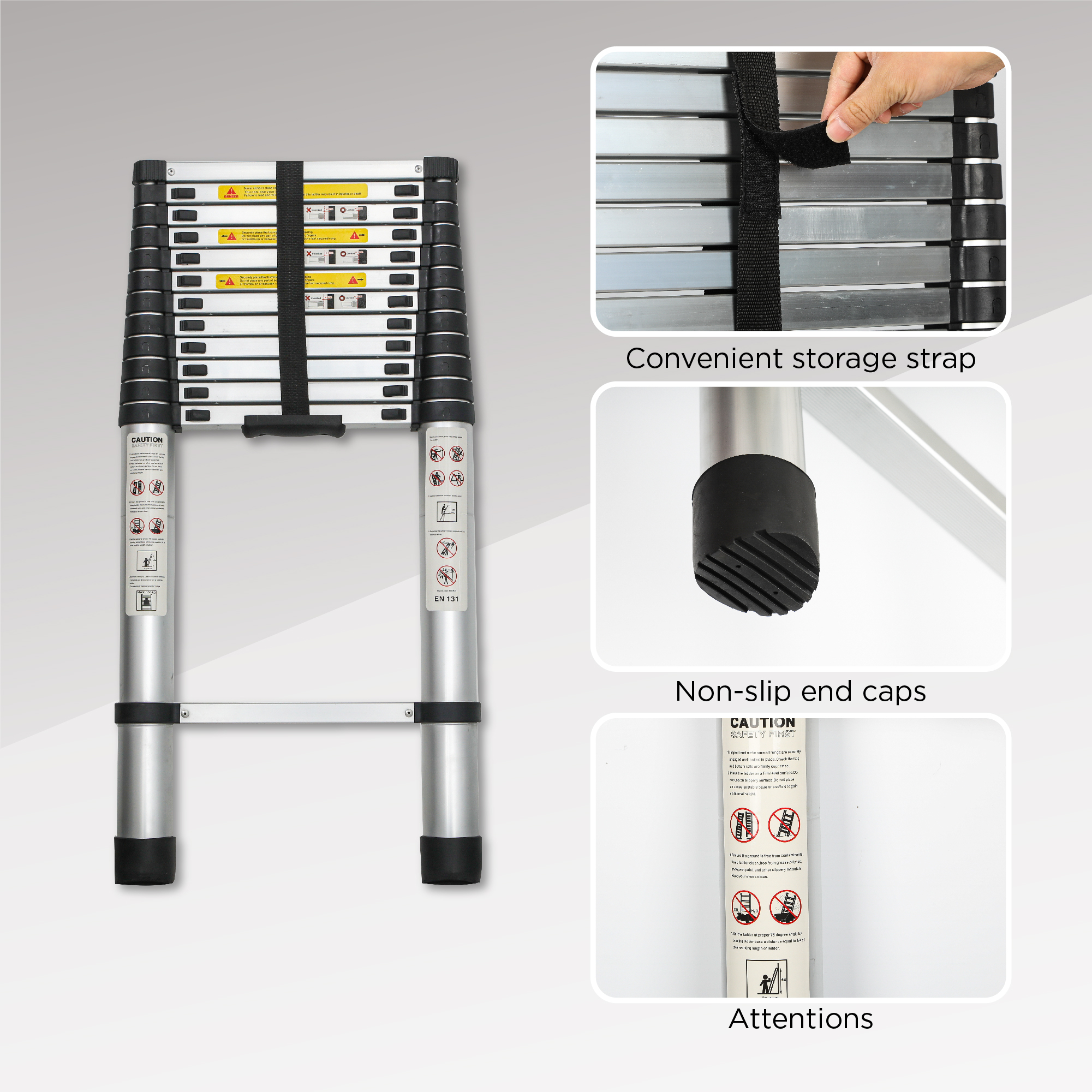 Telescoping Ladder 12.5FT, Telescopic Extension Ladder, Aluminum Alloy Folding Ladder Portable Multi-Purpose for Indoor Outdoor Work, Heavy Duty 300 lbs Load — foto 3