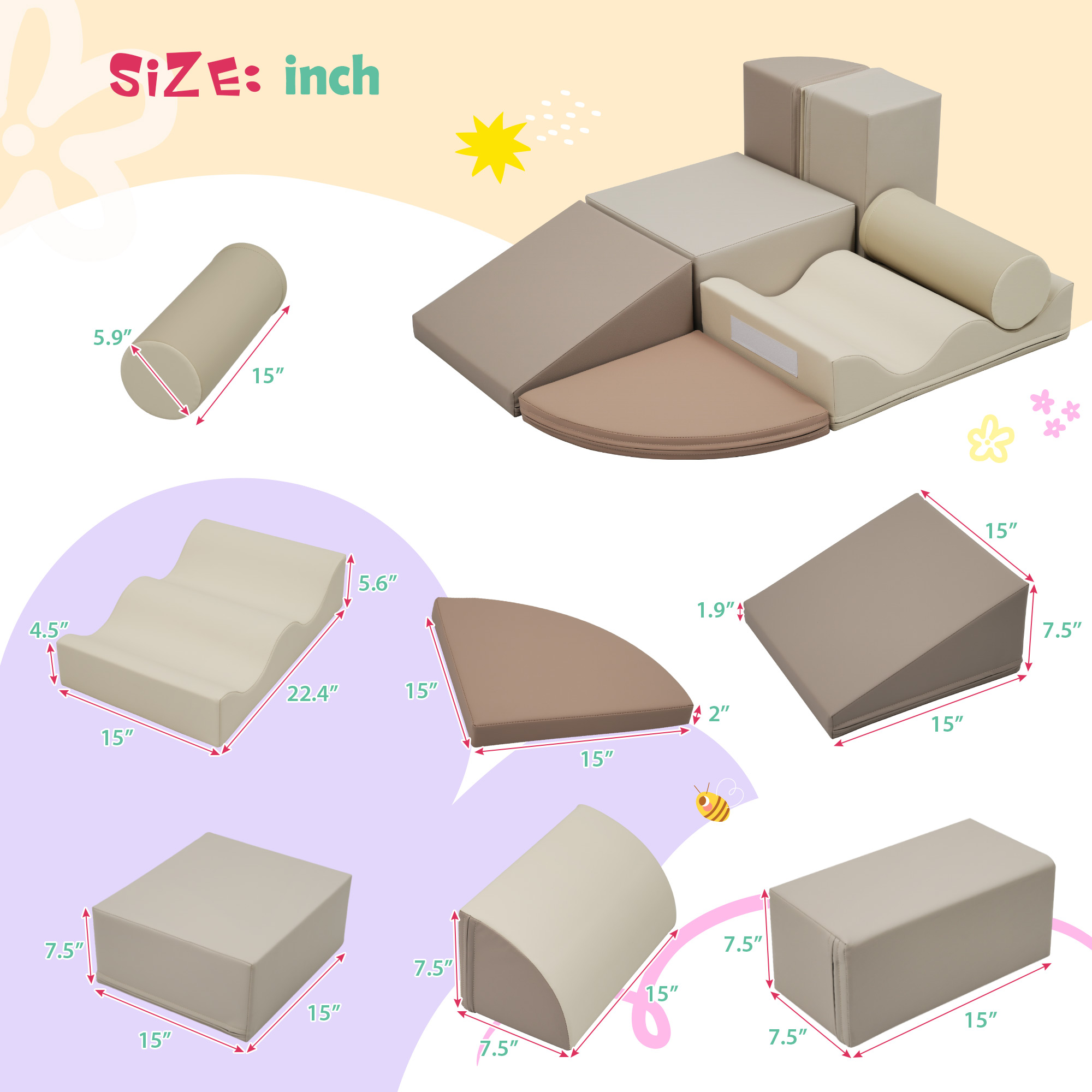 7-Piece Indoor Climbing Foam for Kids, Soft PU Toddler Climbing Toys, Indoor Climb and Crawl Activity Play Set — foto 6