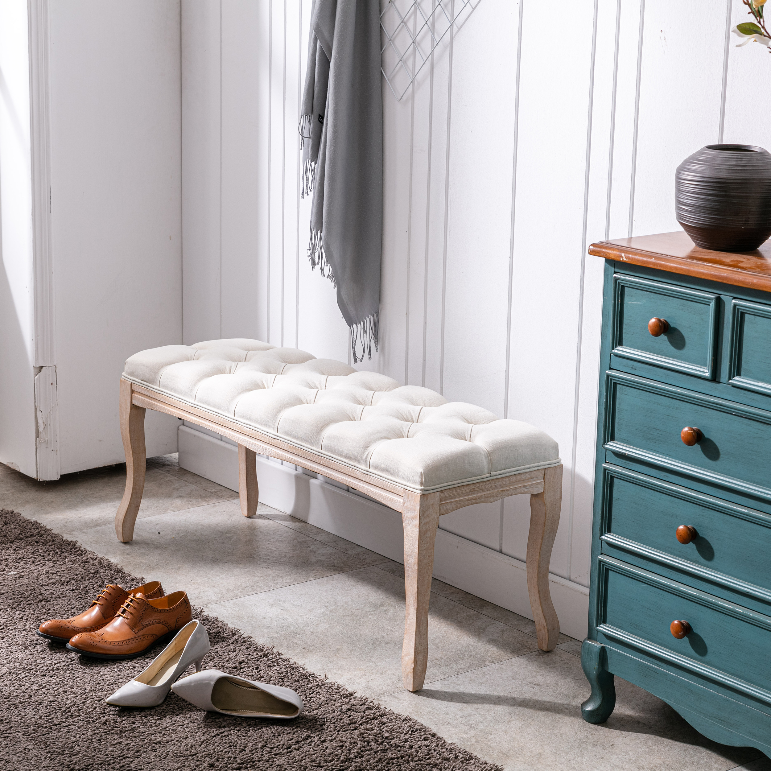 Linen Upholstered Bedroom Bench, picture 2 of 4