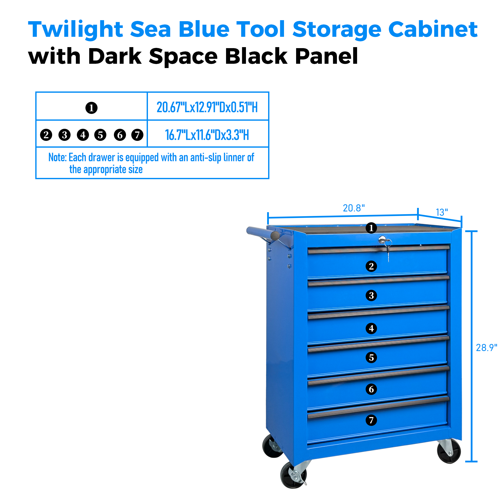 Rolling Metal Tool Chest with 6 Drawers, 20" 6-Drawer Tool Chest Cabinet with Ball Bearing Drawer Slides, Steel Tool Storage Box Organizer  -BLUE — foto 8
