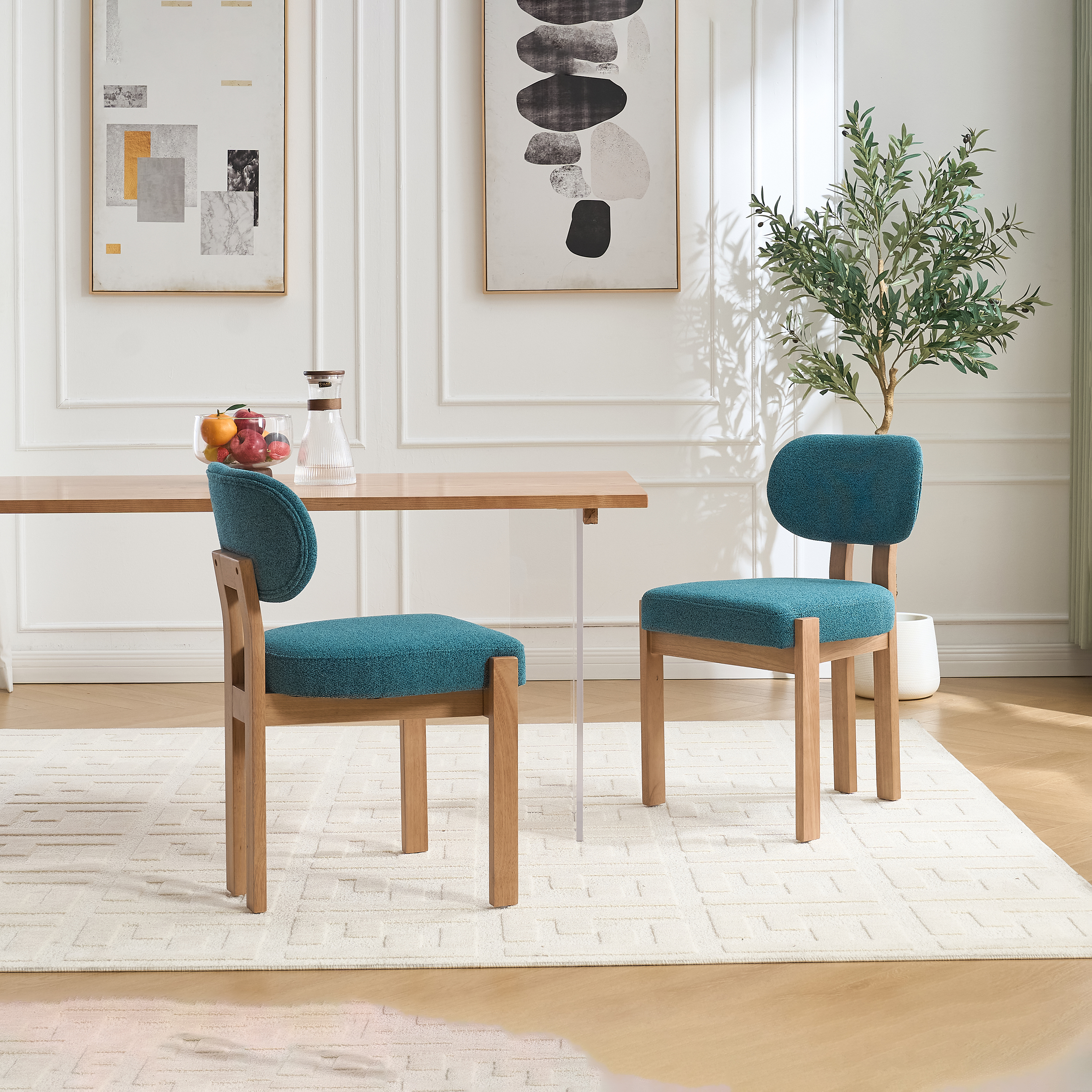 Wooden Dining Chairs Set of 2, Modern Fabric Upholstered Dining Room Chair Kitchen Chairs, Farmhouse Dinner Chair for Kitchen Dining Room 5