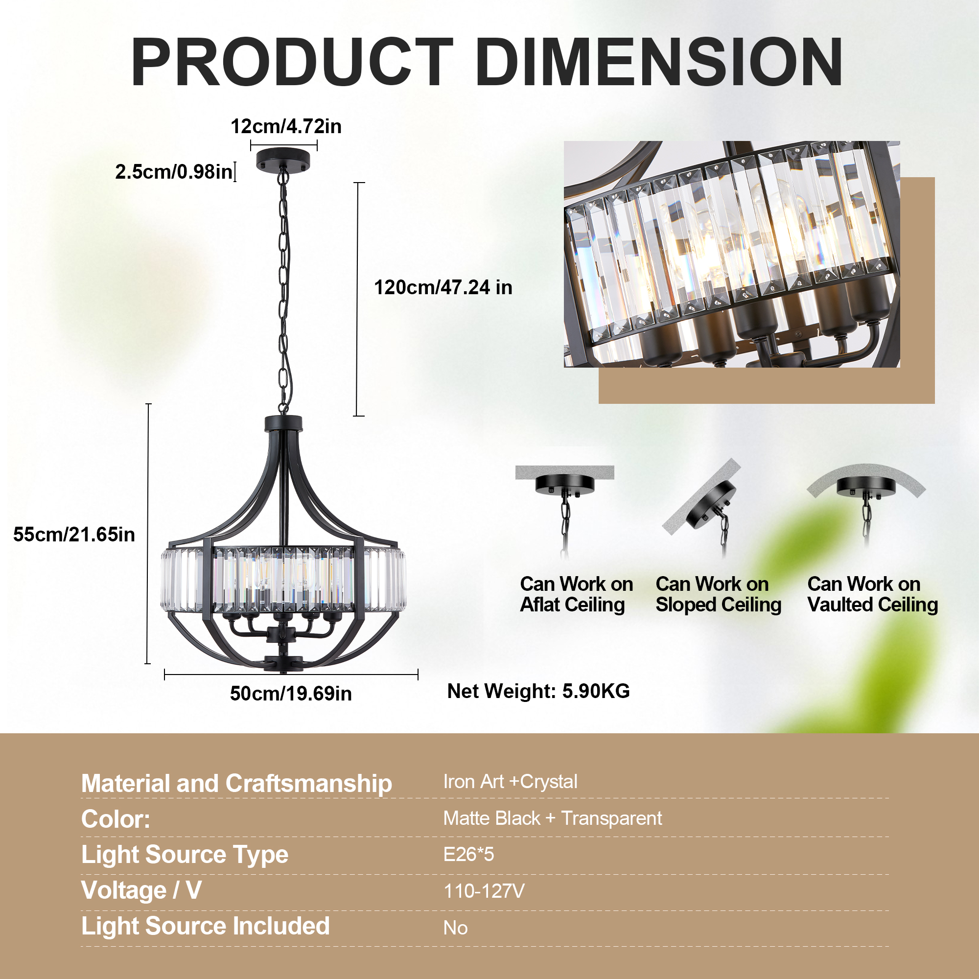20" Modern Farmhouse Crystal Chandeliers for Dining Room, 5-Light Black Antique Pendant Chandelier, Contemporary Hanging Light Fixture for Living Room Bedroom Foyer Kitchen Island Entryway 4