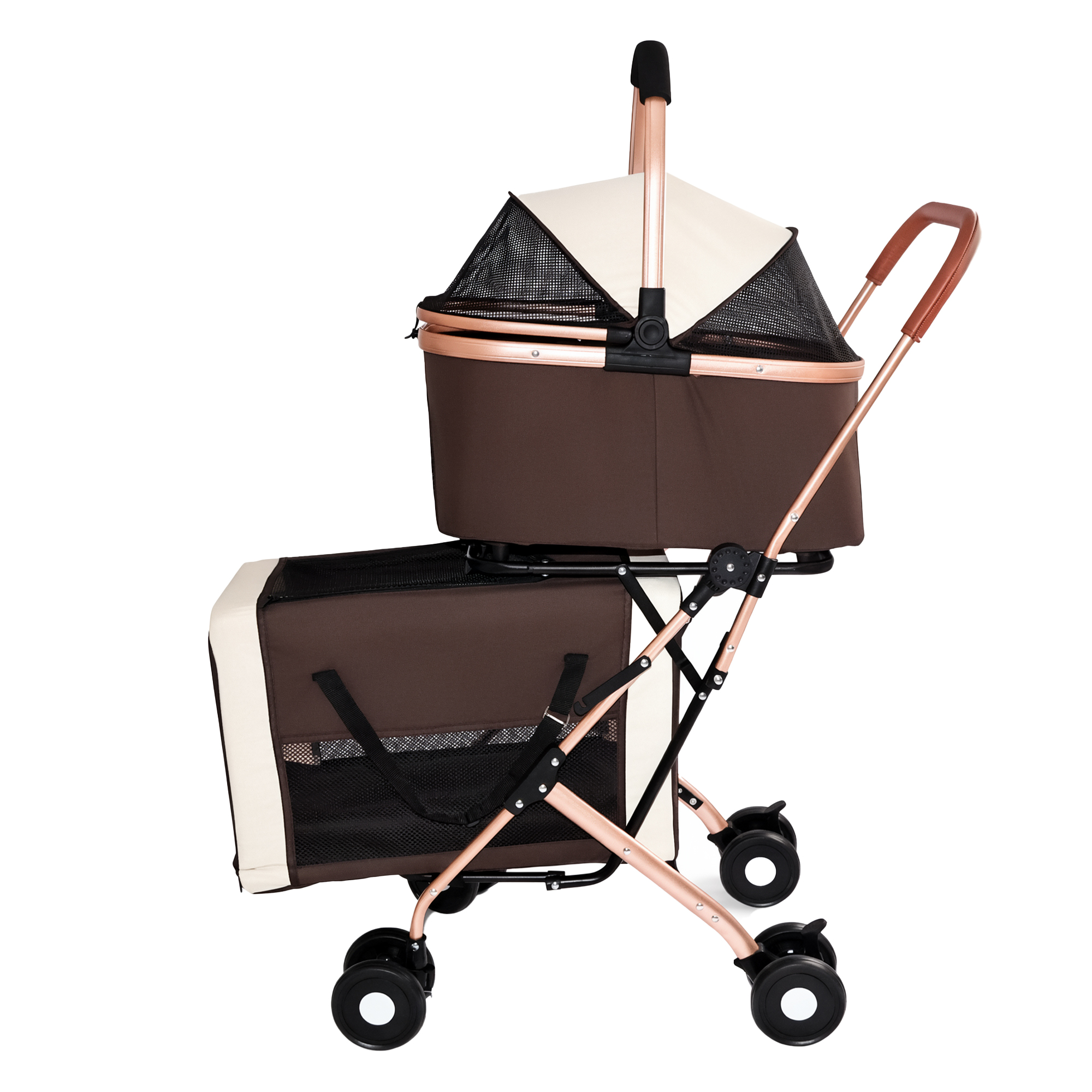 Double Pet Stroller for Dogs and Cats, Foldable Frame, 3-in-1 Convertible Carrier/Tote, Shockproof Wheels, Brake System, Fixed Safety Leashes for Small/Medium Pets in Multi-Pet Homes(Khaki) — foto 8