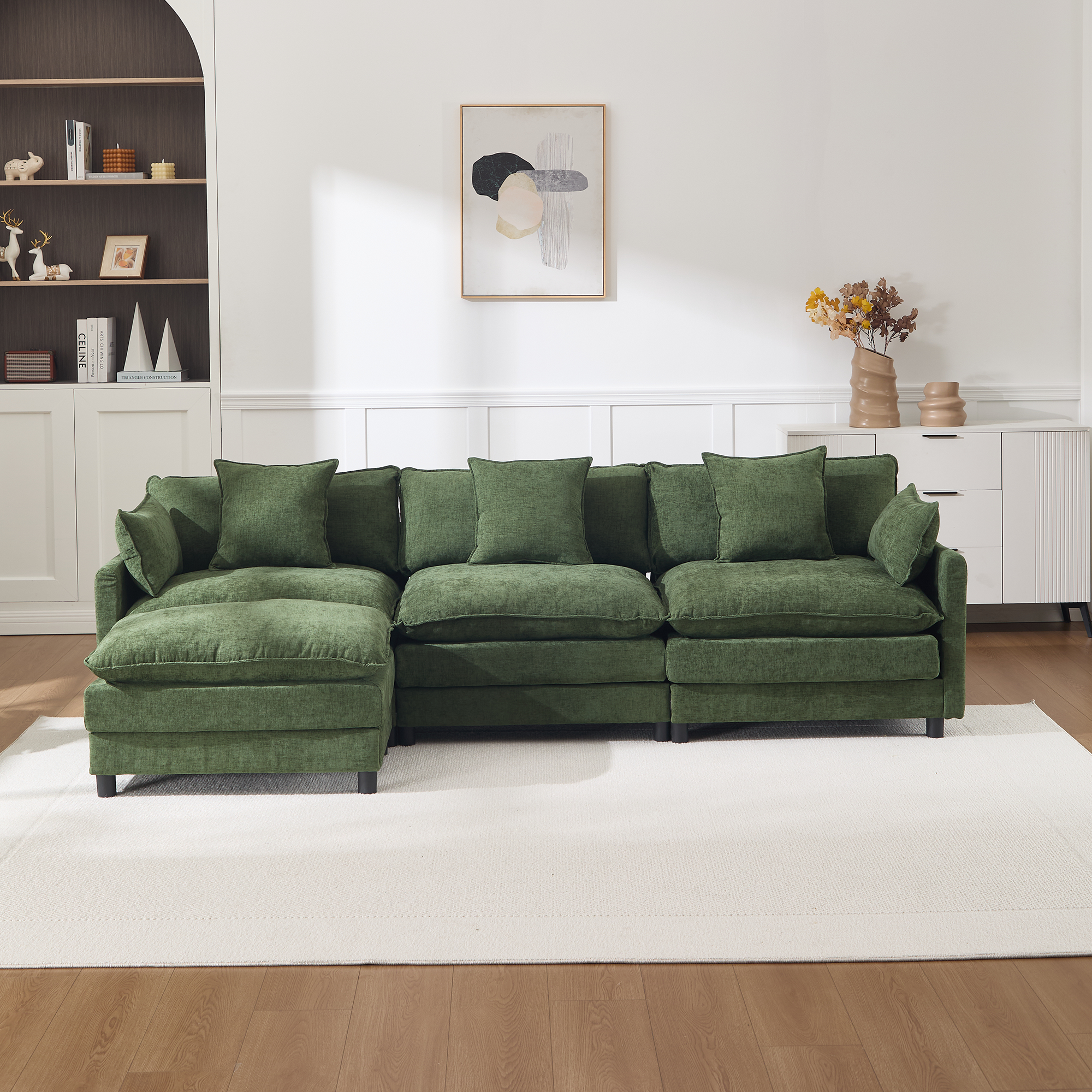 108" L Shaped Modern Sofa Modular Sectional Cloud Couch with Ottoman, 4-Seat Chenille Deep Seat Sofa with Pillow for Living Room, Bedroom and Apartment — foto 2