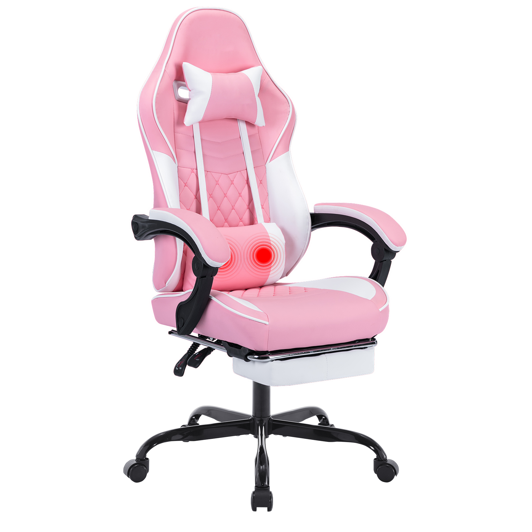 Ergonomic Video Gamer Chairs,Computer Gaming Chairs with Massage Lumbar Support and footrest,Racing Style Computer Chair Adjustable Headrest for Adults,Pink White — foto 3
