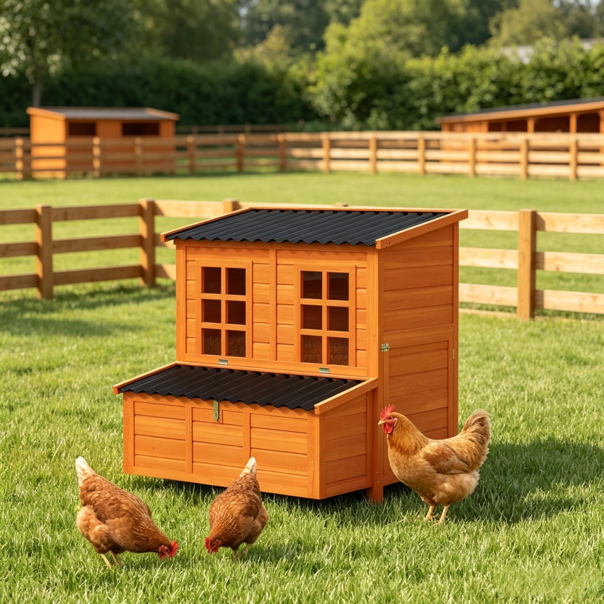 Wooden Chicken Coop with Nesting Box & Pull-Out Tray, 39" Chicken House with Waterproof Roof for 2-4 Chickens