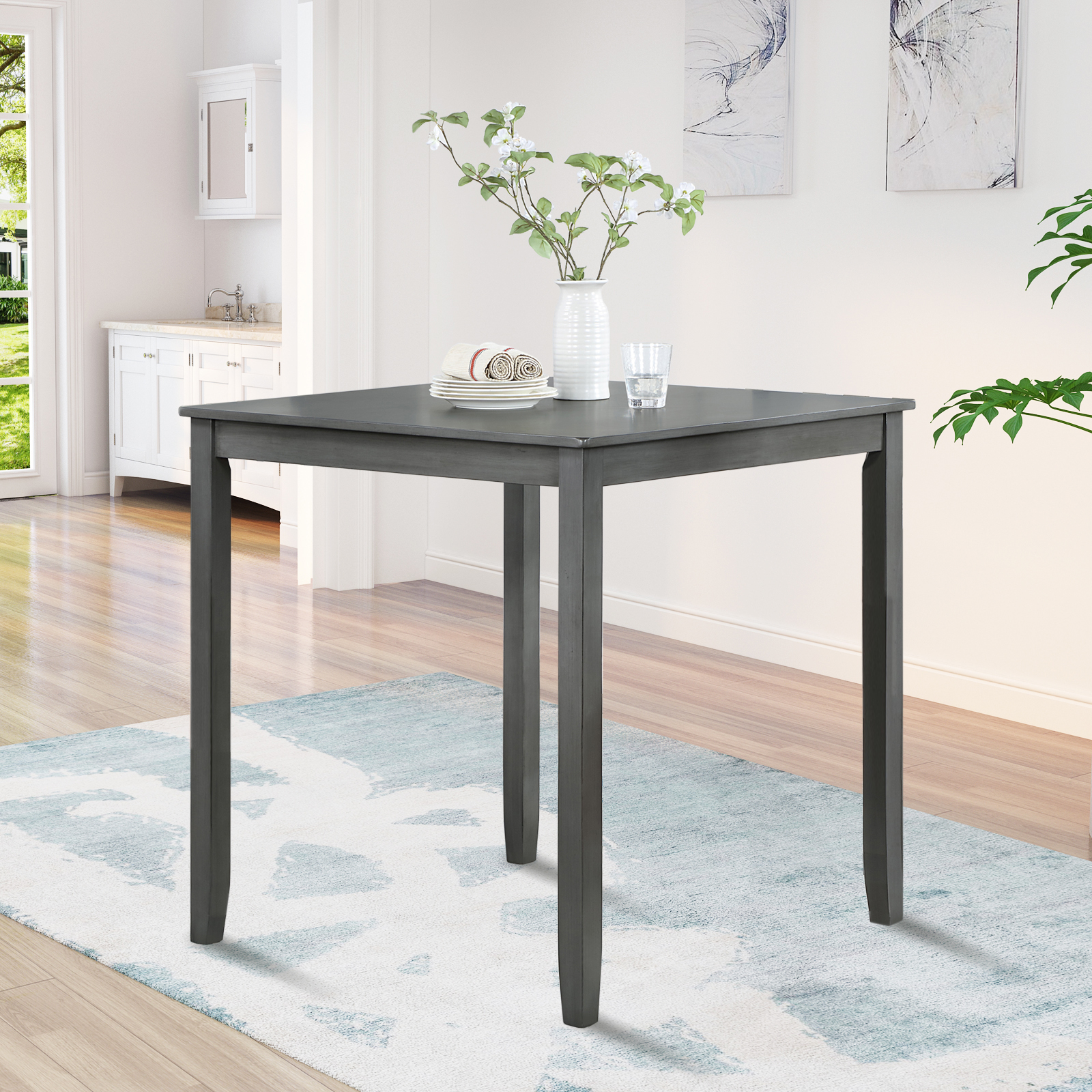 Wooden Dining Square Table, Kitchen Table for Small Space, 4 Person Counter Height Table, Gray, ONLY THE TABLE 3