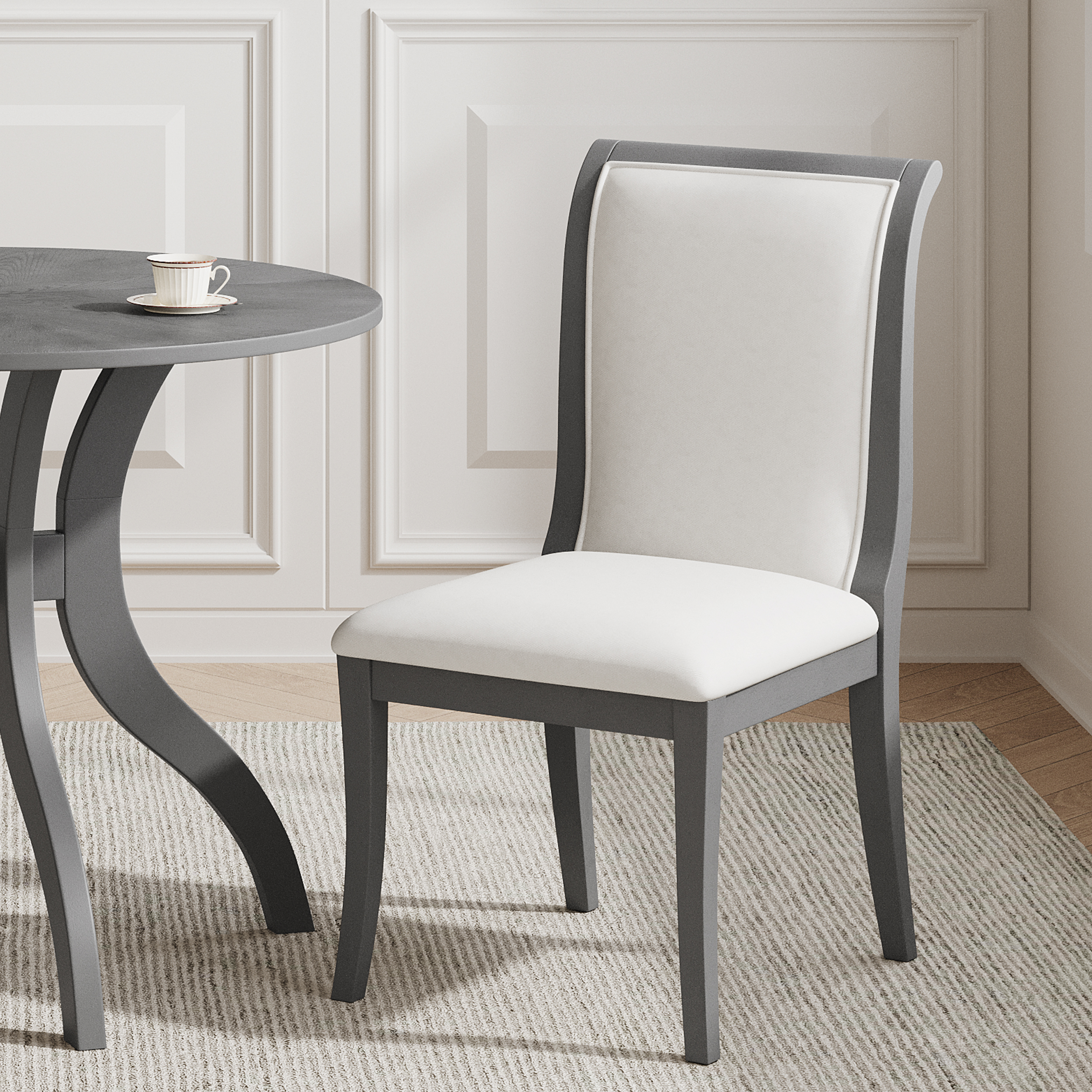 Oak Gray Dining Table Set:39.4" Round Table + 2 Chairs - Traditional Solid Wood Kitchen Set with Inlaid Tabletop, Elegant Curved Legs for Dining Room — foto 5
