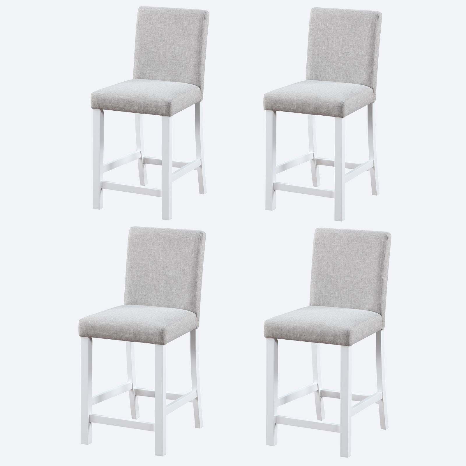Counter Height Chairs set for 4, Kitchen Chair with Padded Seat, Counter Height Barstool for Dining Room, White & Gray