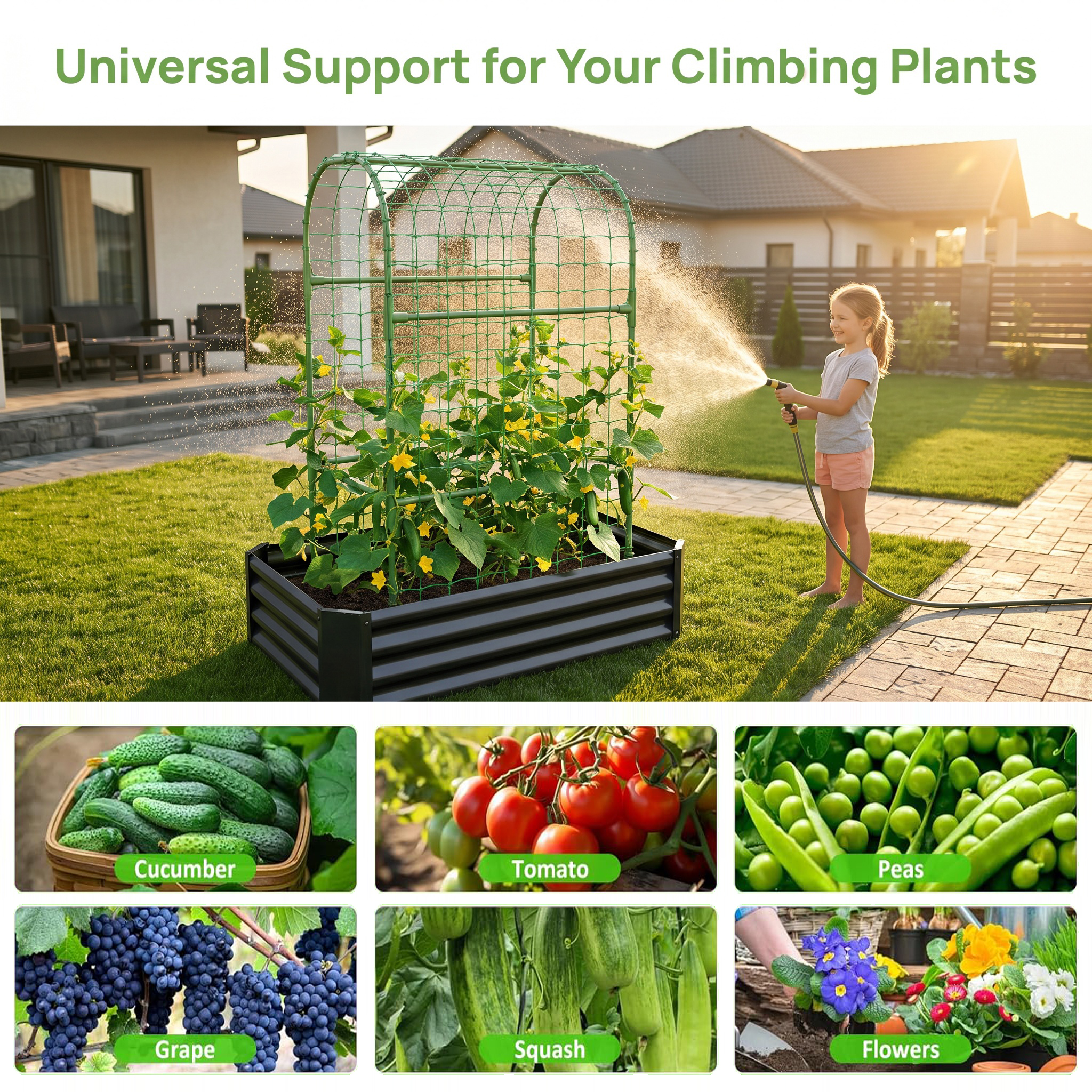 2-in-1 Raised Garden Bed with Trellis - 59" Tall Arch Planter Box for Climbing Plants, Outdoor Galvanized Metal Gardening Bed for Vegetables, Fruits, Flowers (Black, 4x2x1 Ft) — foto 8