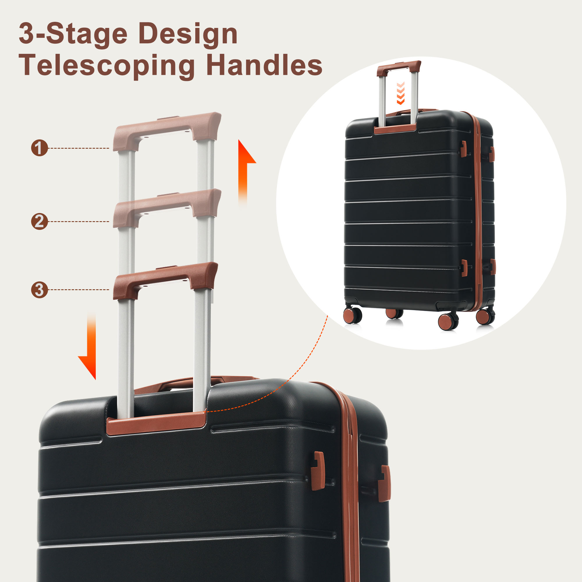 Travelpro Max 6-Piece Hardside Luggage Set with TSA Lock, 14/20/24/28 Inch Spinner Suitcase Set with Expandable Travel Duffel Bag & Waterproof Toiletry Kit, Adjustable Handle (
black and brown) 4