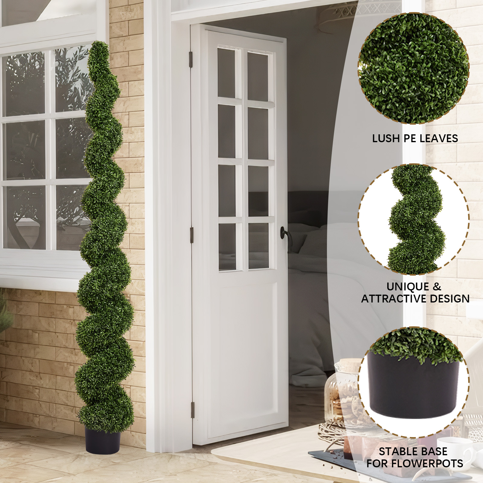 7FT Spiral Topiary Trees Artificial Outdoor Faux Boxwood Plants Large Twisted Green Potted Trees for Garden Front Porch Patio Planter Decoration, 1pc/set — foto 2