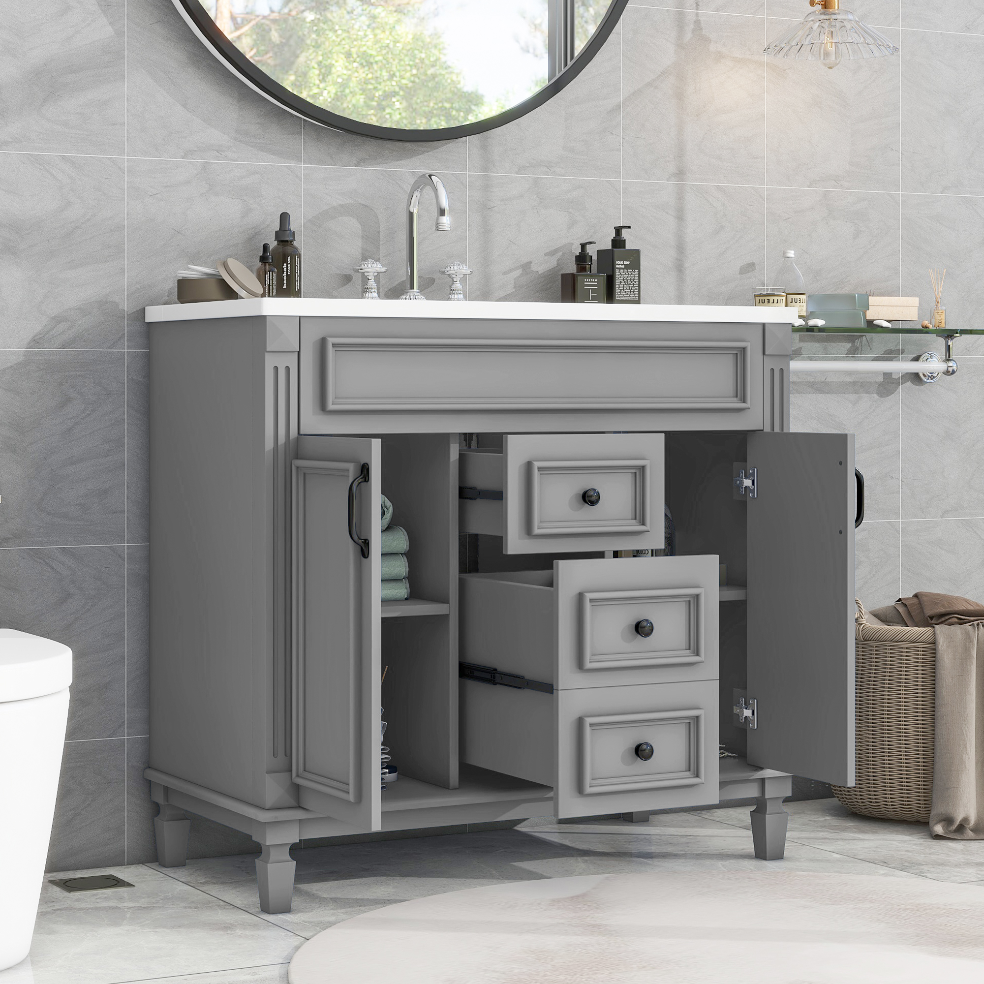 36'' Bathroom Vanity with Top Sink, Modern Bathroom Storage Cabinet with 2 Soft Closing Doors, Single Sink Bathroom Vanity — foto 5