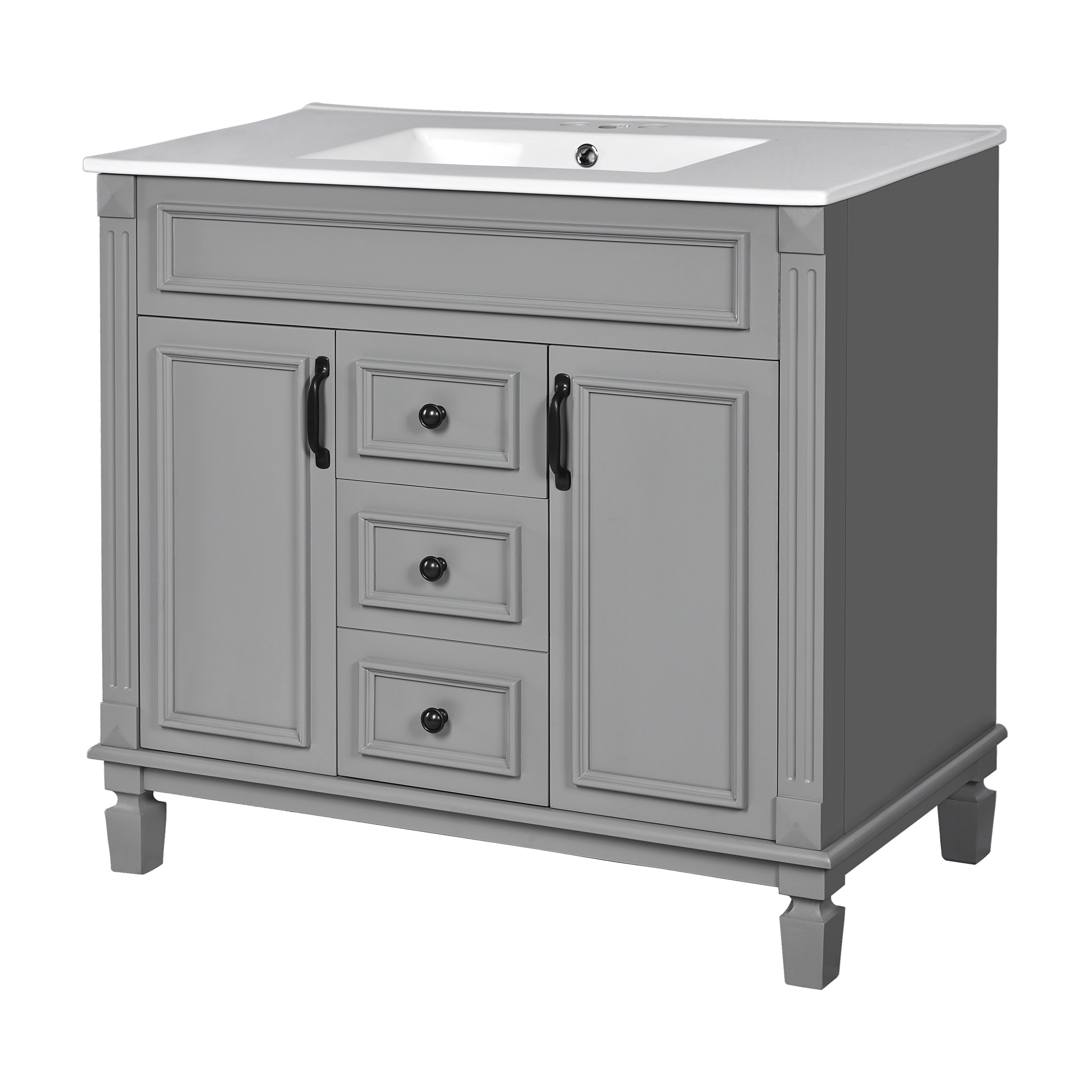 36'' Bathroom Vanity with Top Sink, Modern Bathroom Storage Cabinet with 2 Soft Closing Doors, Single Sink Bathroom Vanity — foto 6