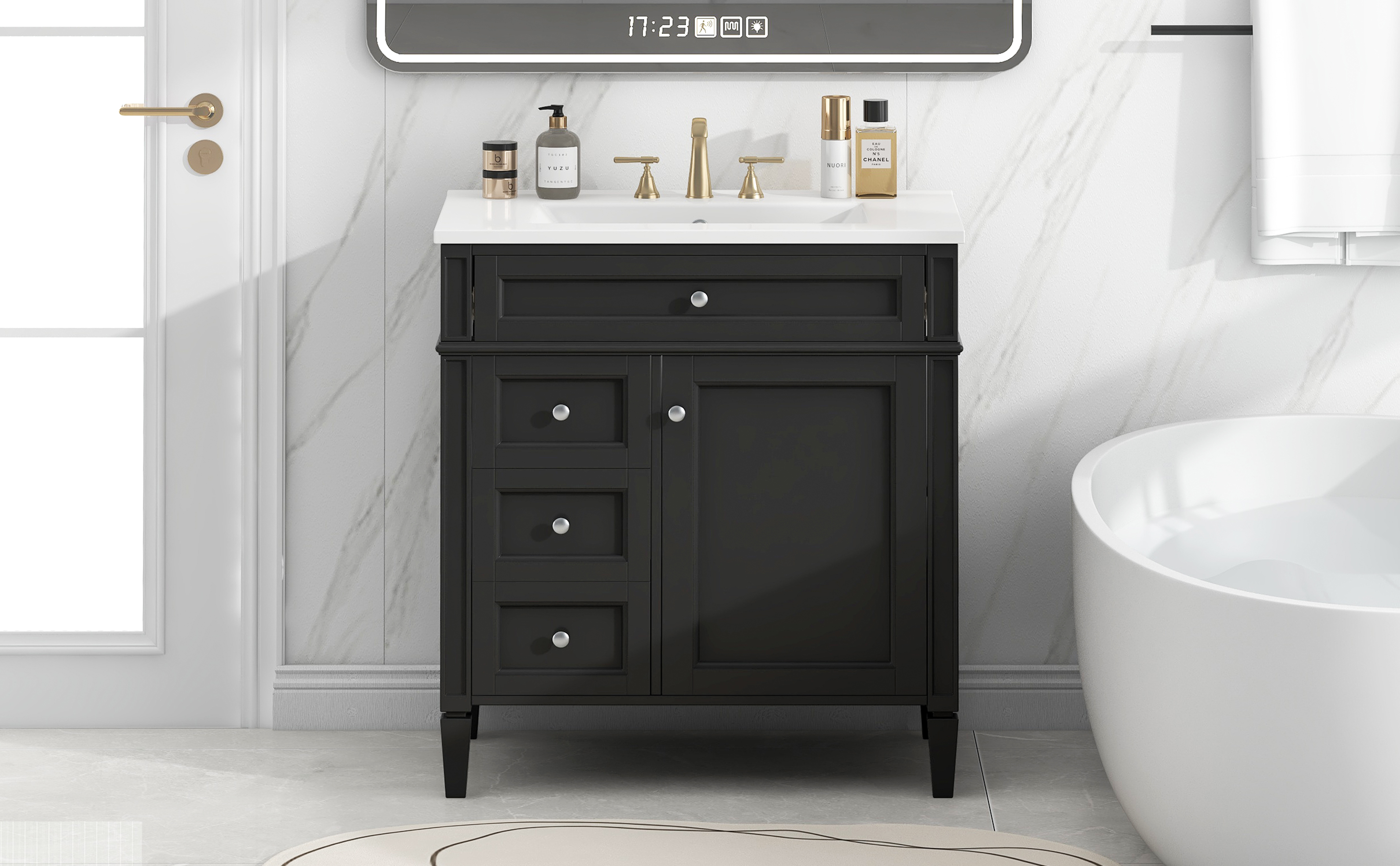 30'' Bathroom Vanity with Top Sink, Modern Bathroom Storage Cabinet with 2 Drawers and a Tip-out Drawer, Single Sink Bathroom Vanity — foto 6