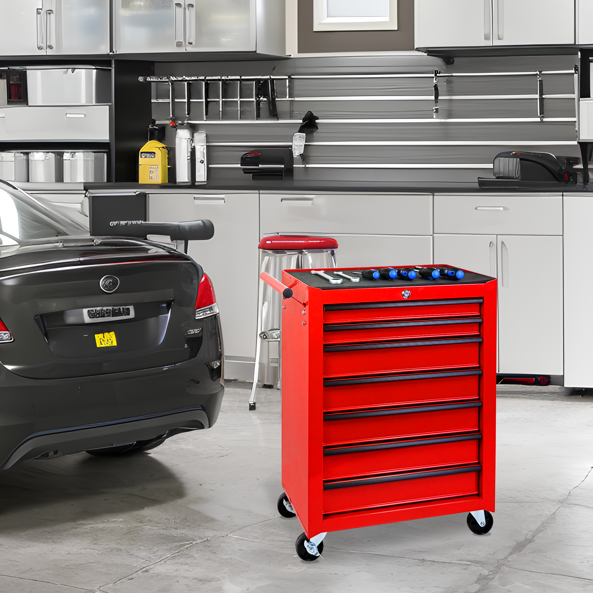 Rolling Metal Tool Chest with 7 Drawers, 20" 7-Drawer Tool Chest Cabinet with Ball Bearing Drawer Slides, Steel Tool Storage Box Organizer  -RED — foto 7