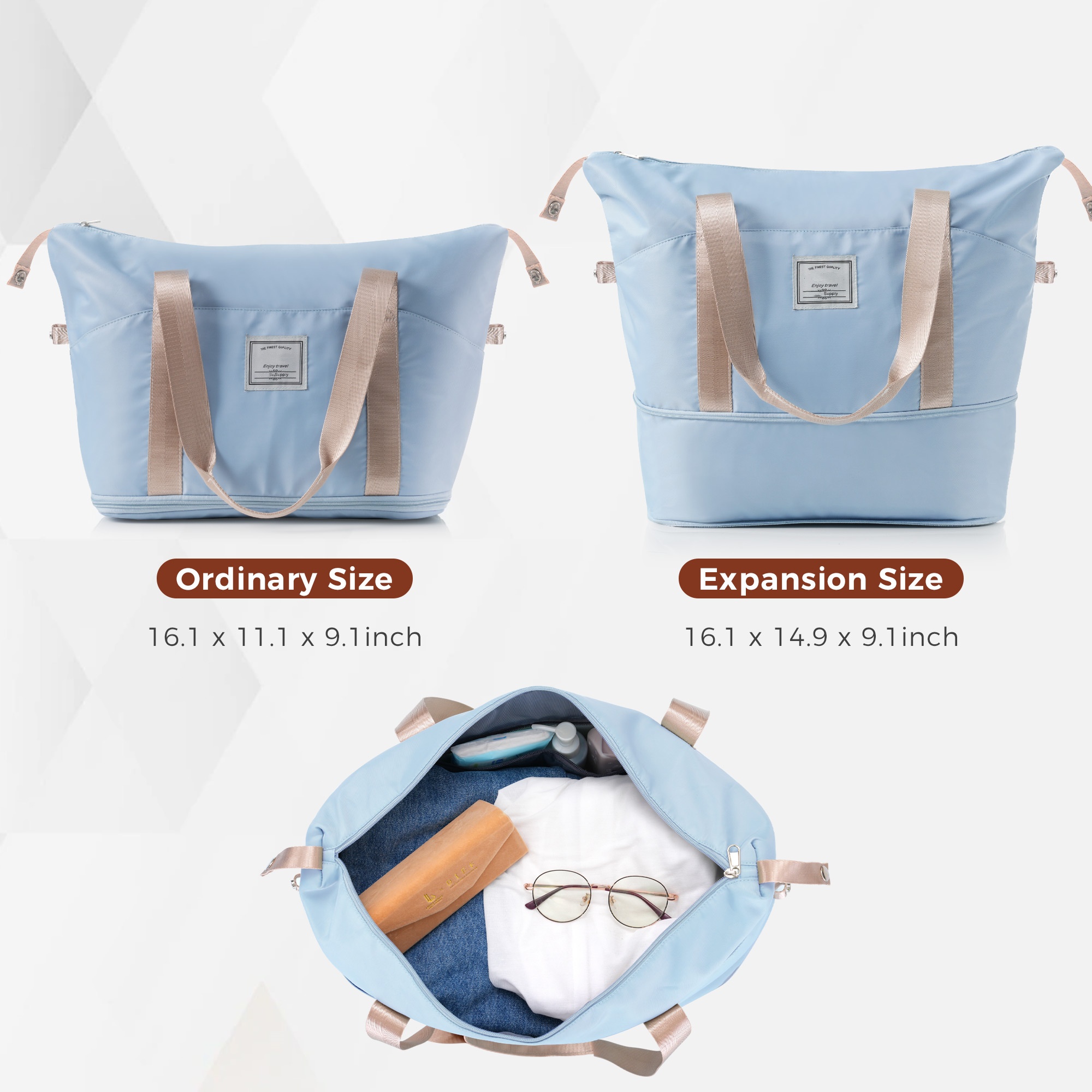 3-Piece Luggage Set - 24in Checked Suitcase with TSA Lock Travel Duffel Bag Wet-Dry Toiletry Bag,blue 3