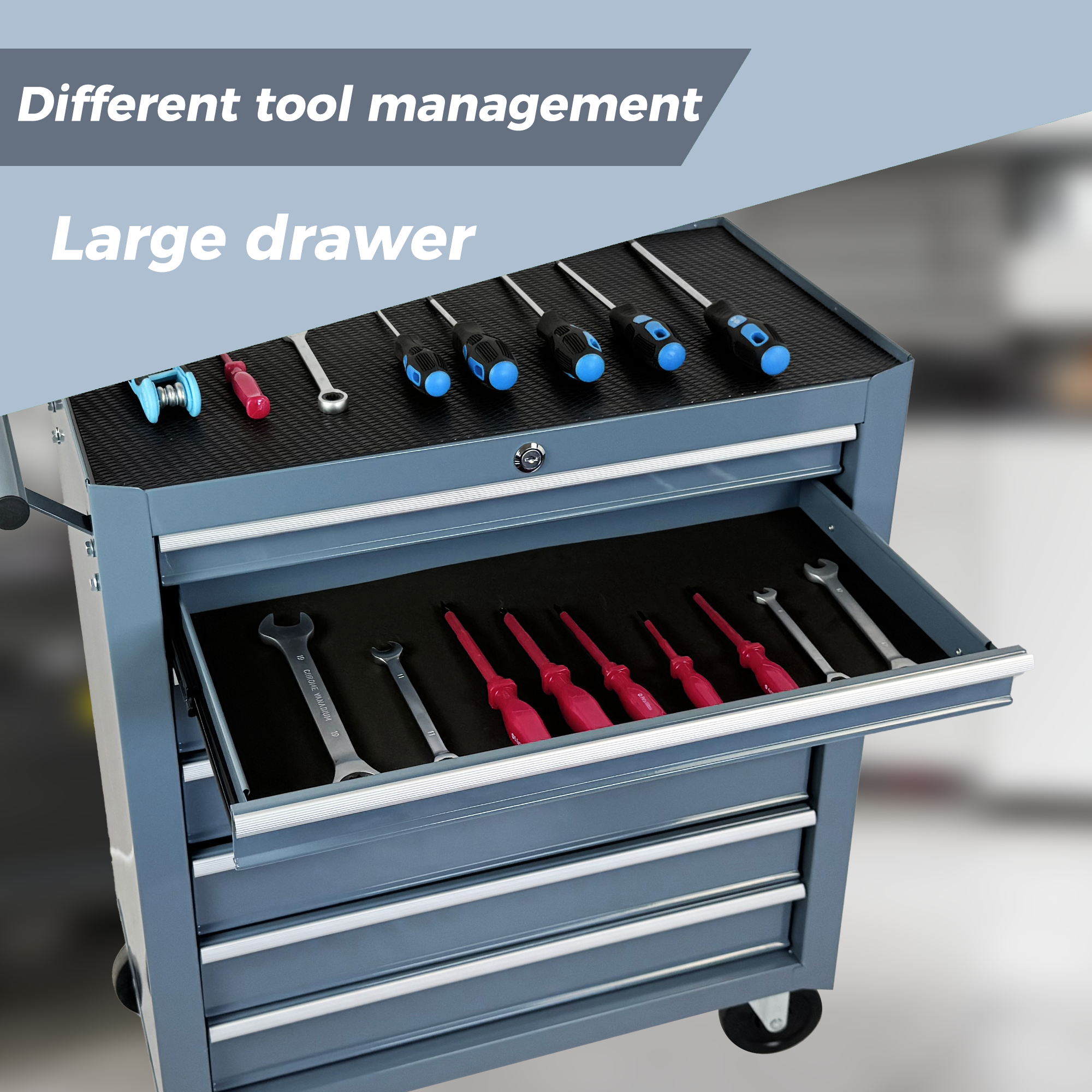 Rolling Tool Chest with 7-Drawer Tool Box with Wheels Multifunctional Tool Cart Mechanic Tool Storage Cabinet for Garage, Warehouse, Workshop, Repair Shop -GREY — foto 7