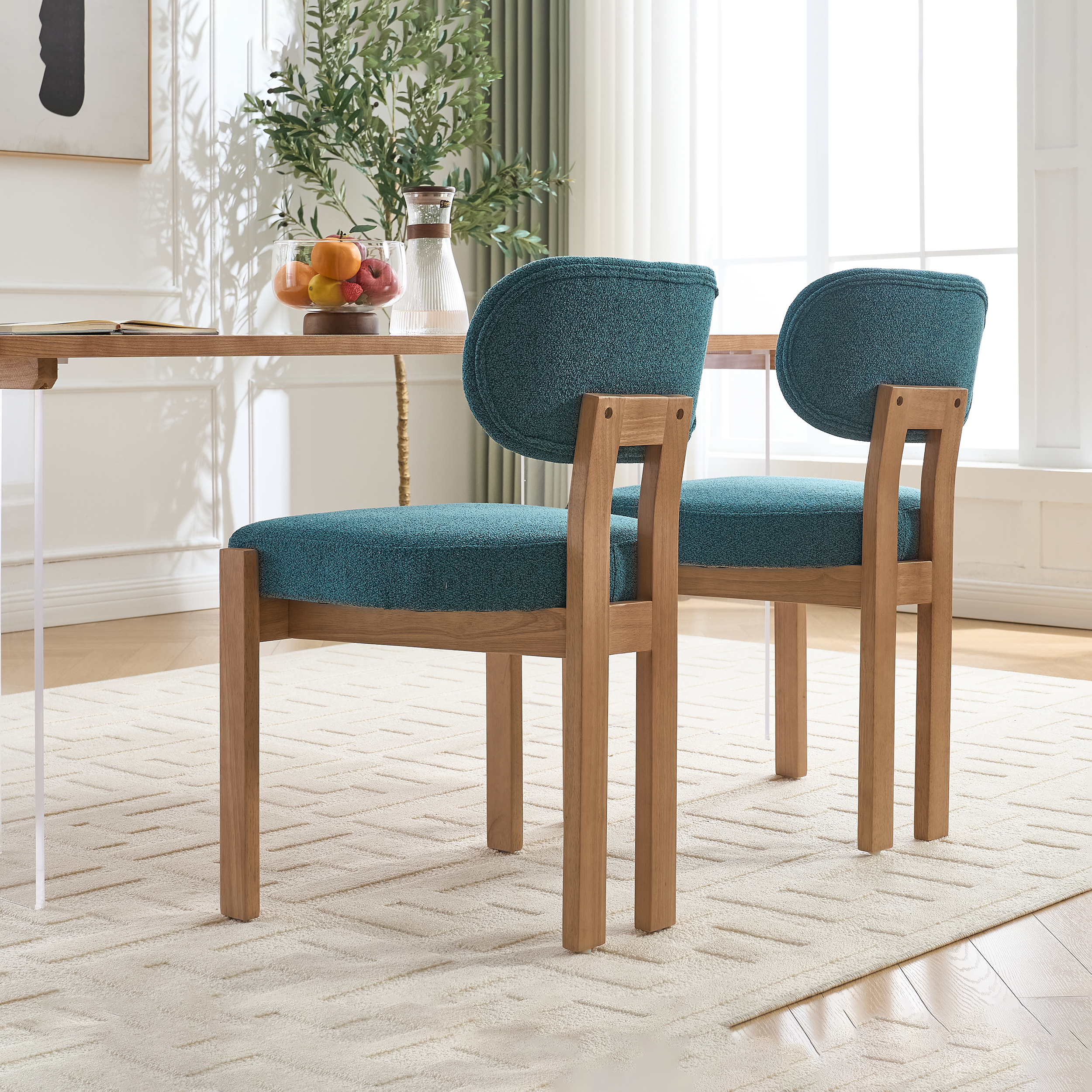 Wooden Dining Chairs Set of 2, Modern Fabric Upholstered Dining Room Chair Kitchen Chairs, Farmhouse Dinner Chair for Kitchen Dining Room 4