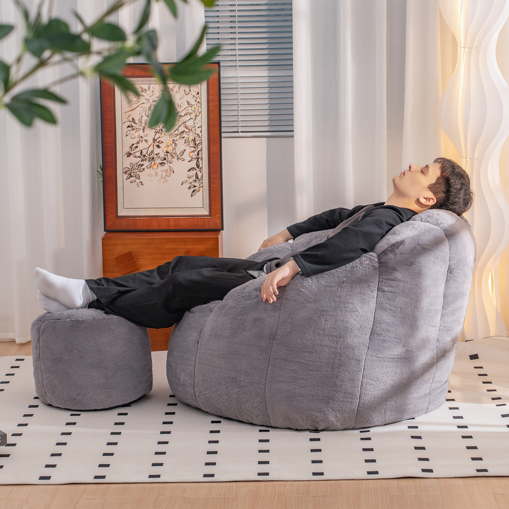 Giant Bean Bag Chair, Oversized Bean Bag Couch for Adults and Kids, Faux Fur Shell-Shaped Large Bean Bag Chair with Filler, Stuffed Big Accent Sofa Chair Floor Sofa for Gaming, Reading 4