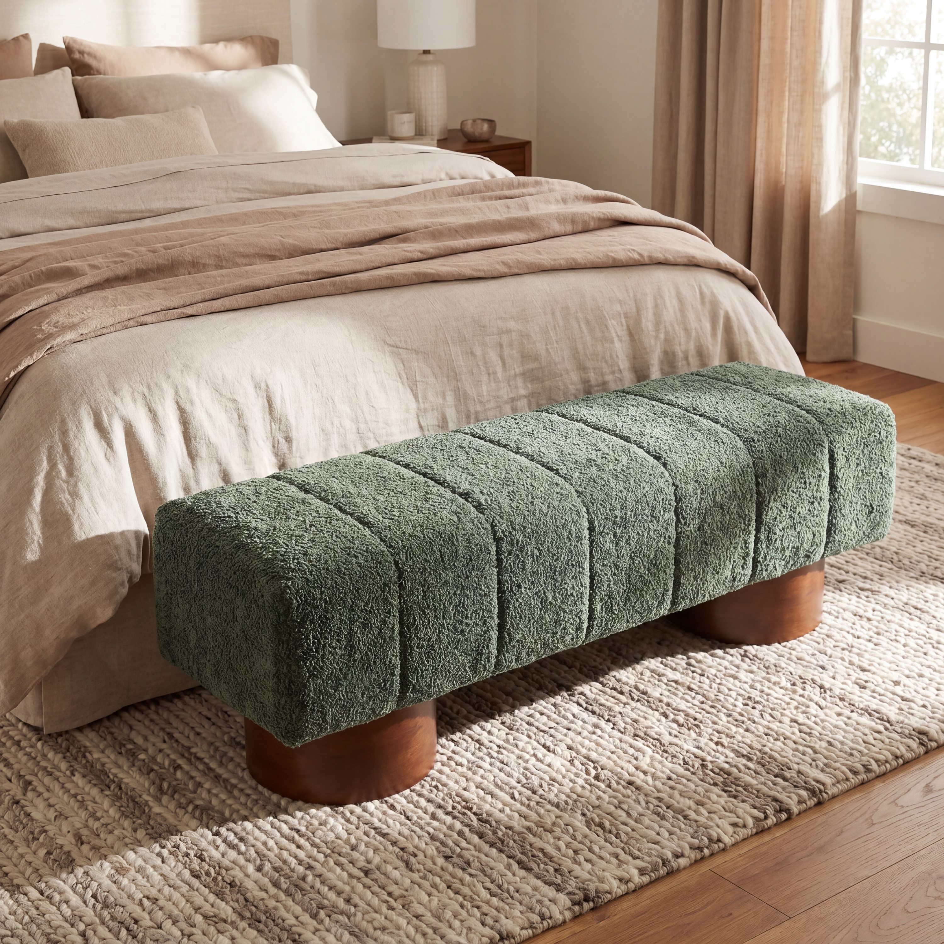 Boucle Upholstered Dining Bench, picture 2 of 5