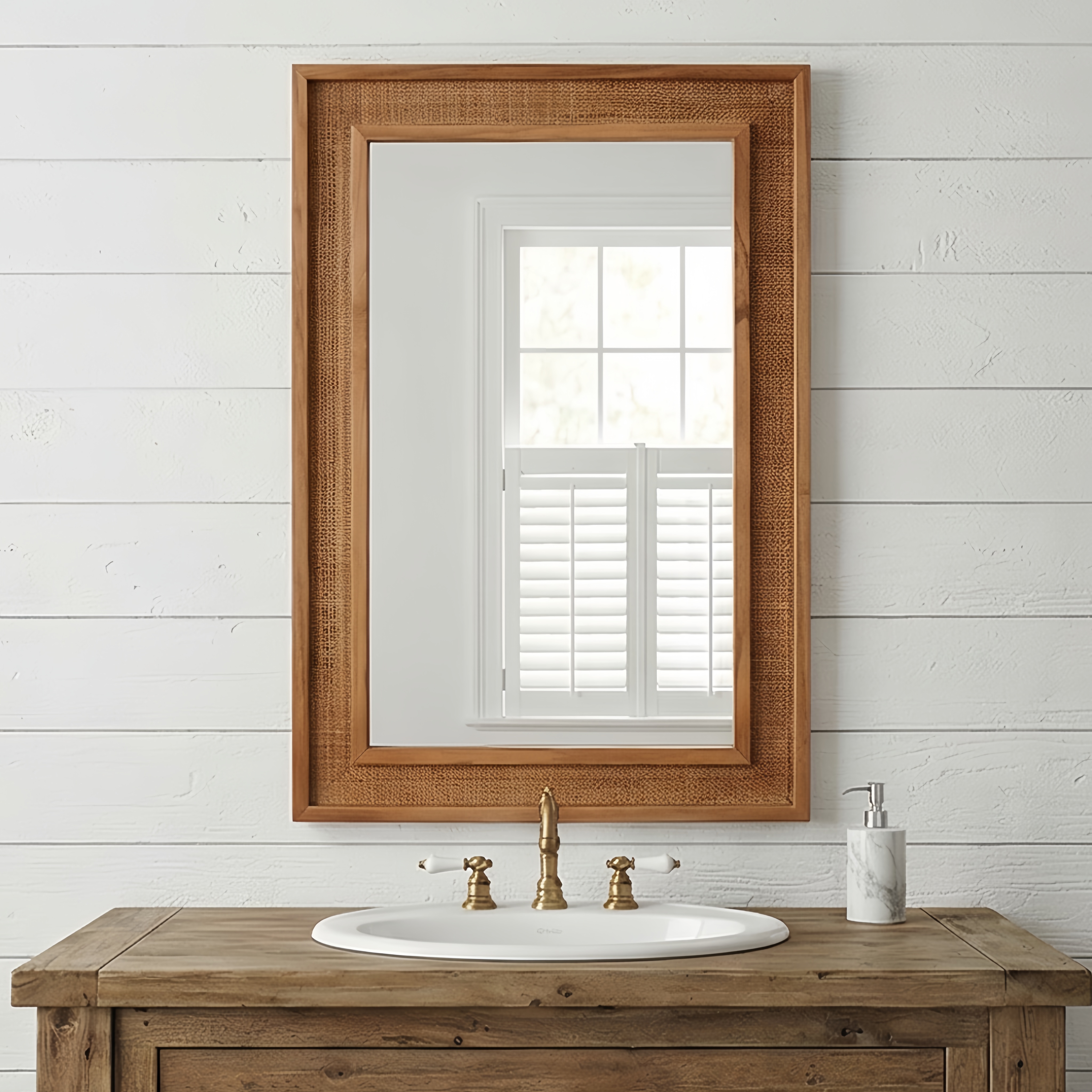 Yellowish Brown 24"x36" Rattan Rectangle Solid Wood Frame Decorative Mirror,For Farmhouse,Bathroom,Home Decor,Entryway — foto 4