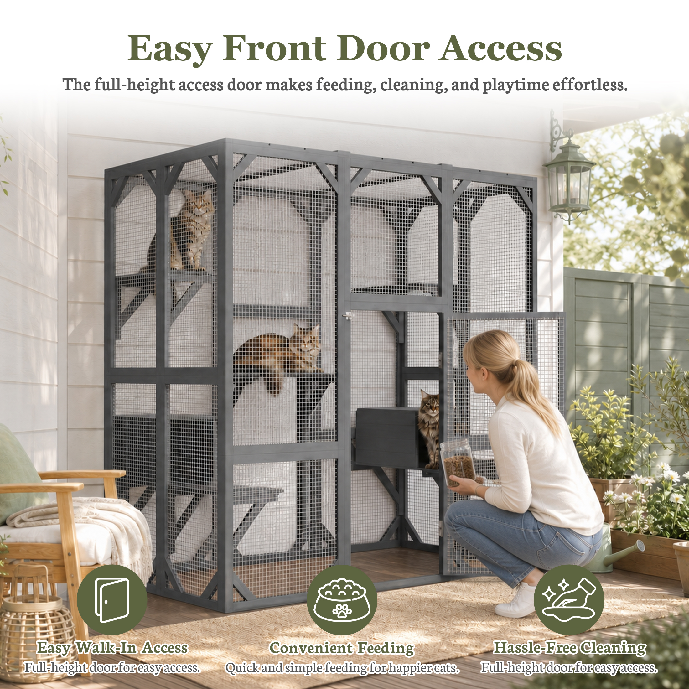 71" x 37" x 71" Outdoor Cat Enclosure, Large Wooden Cat Cage with Mesh Panels & Waterproof Roof, Well-Ventilated & Escape-Proof – For Backyard, Patio, Sunroom, Indoor
