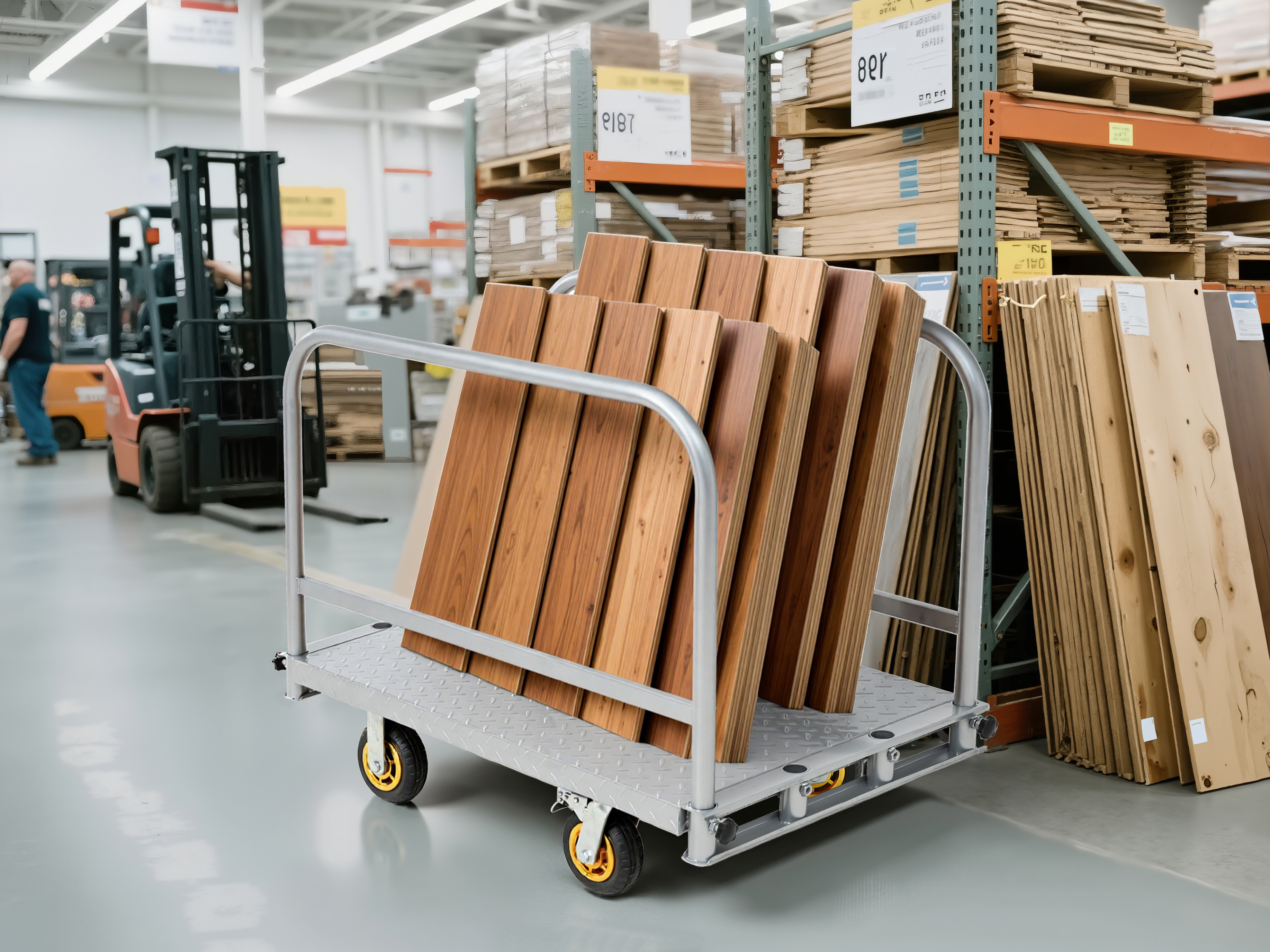 2-in-1 Steel Panel Truck Cart 2200 LBS, Heavy Duty Platform Truck Carts with 4 Side Handrails, Flatbed Lumber Cart Drywall Carts with 4x6" Rubber Swivel Casters for Loading and Storage