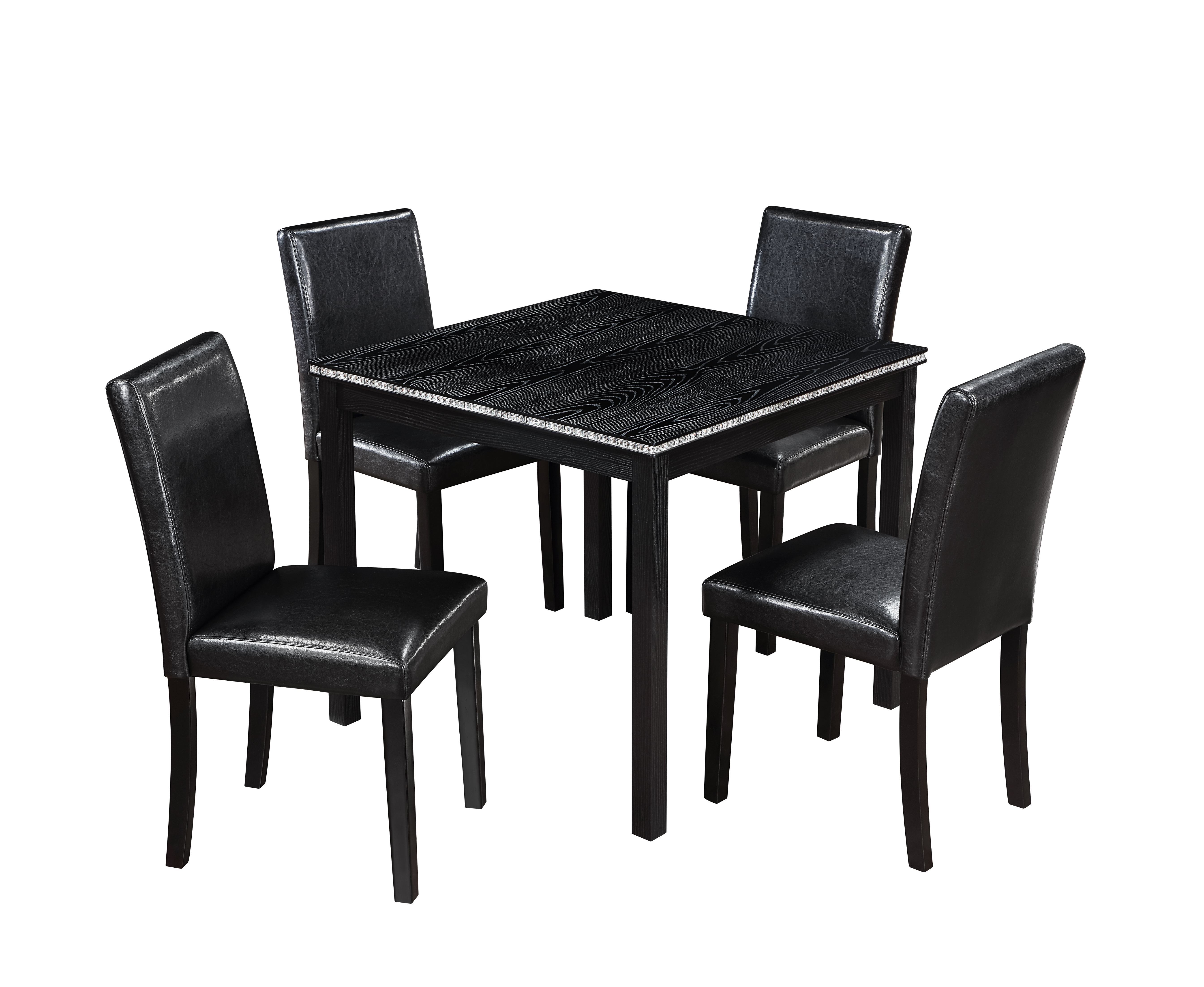5 Piece Wooden Dining Table Set, Kitchen Table Set with a Square Table and 4 Upholstered Chairs, Wooden Dining Room Table with Crystal Decoration and Chairs Set for Kitchen, Dining Room, Black — foto 8