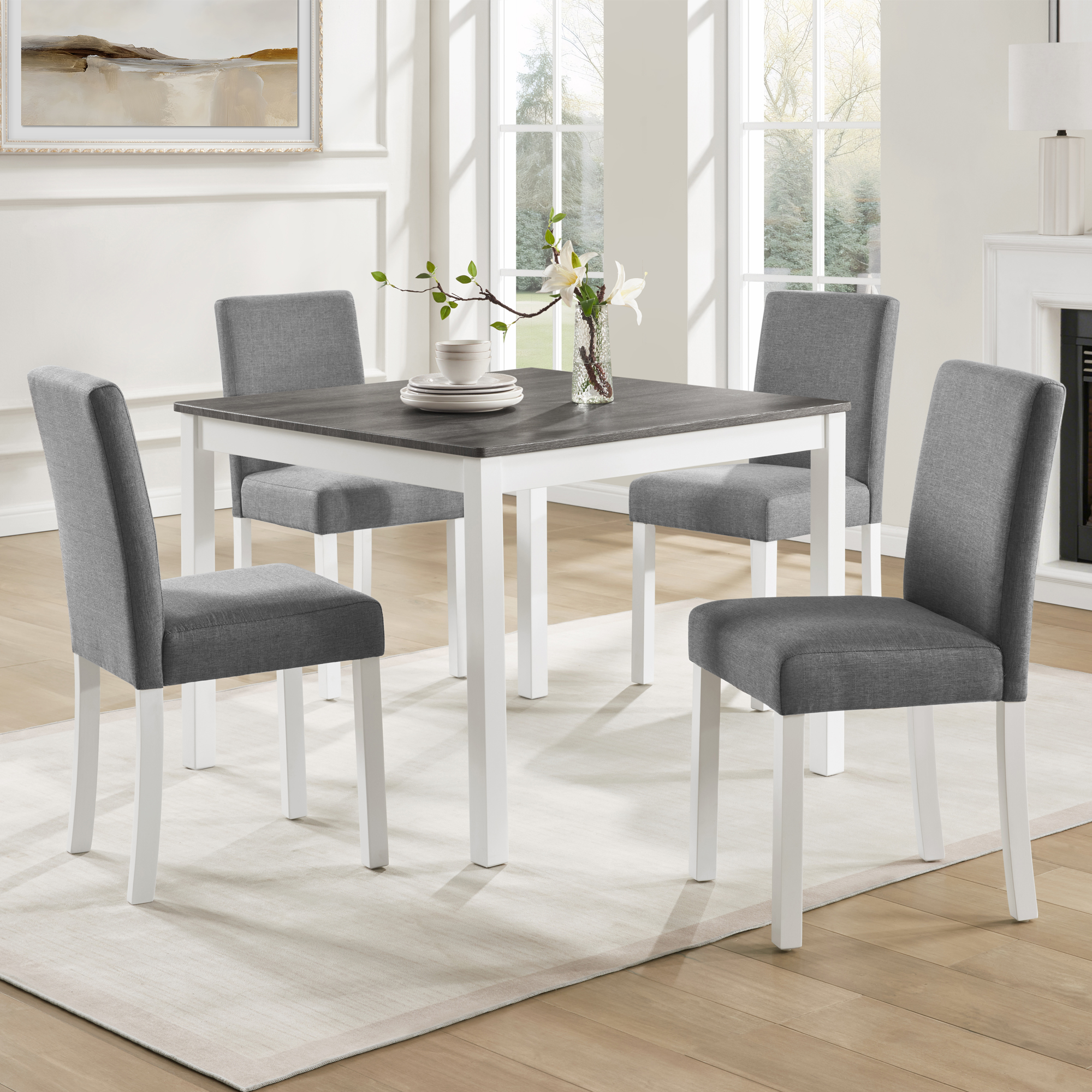 5-Piece Dining Table Set with 4 Chairs, Dining Table Set for 4 with Chairs, Wooden Dining Table Set for Kitchen, Dining Room, Grey & White Two Tone — foto 7