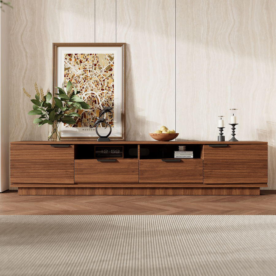 78 inch Modern TV Stand for TVs up to 85", Entertainment Center with Deep Drawer & Cable Management, Soft-Closing Hinges for Living Room