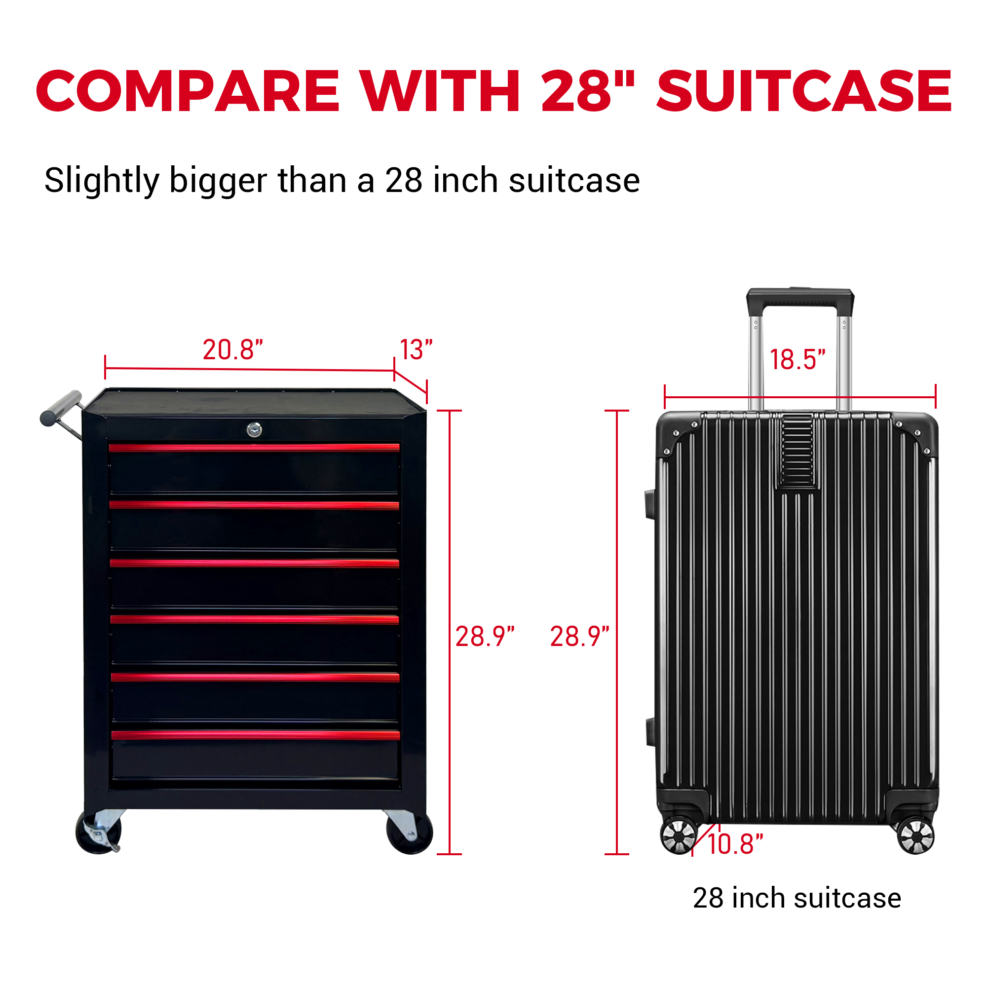 Rolling Metal Tool Chest with 6 Drawers, 20" 6-Drawer Tool Chest Cabinet with Ball Bearing Drawer Slides, Steel Tool Storage Box Organizer  -BLACK — foto 15