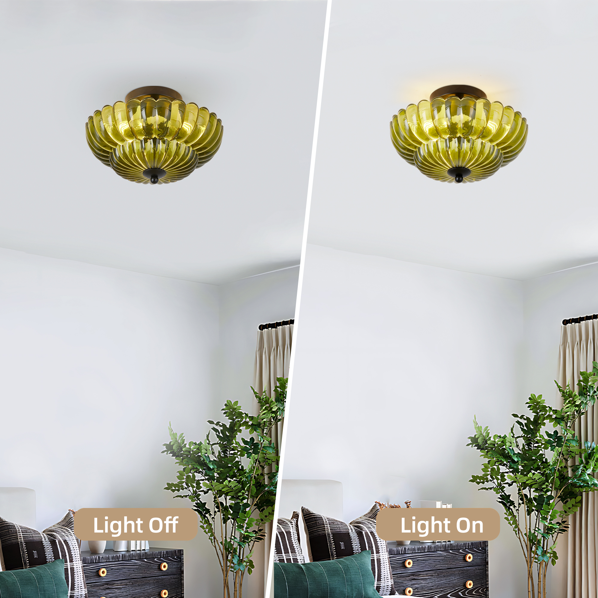 Semi Flush Mount Ceiling Light, Green Glass Ceiling Light Fixture, 3-Bulb Modern Black Close to Ceiling Light, Vintage Glass Ceiling Lights for Bedroom Kitchen Living Room, Bulb Not Included — foto 8