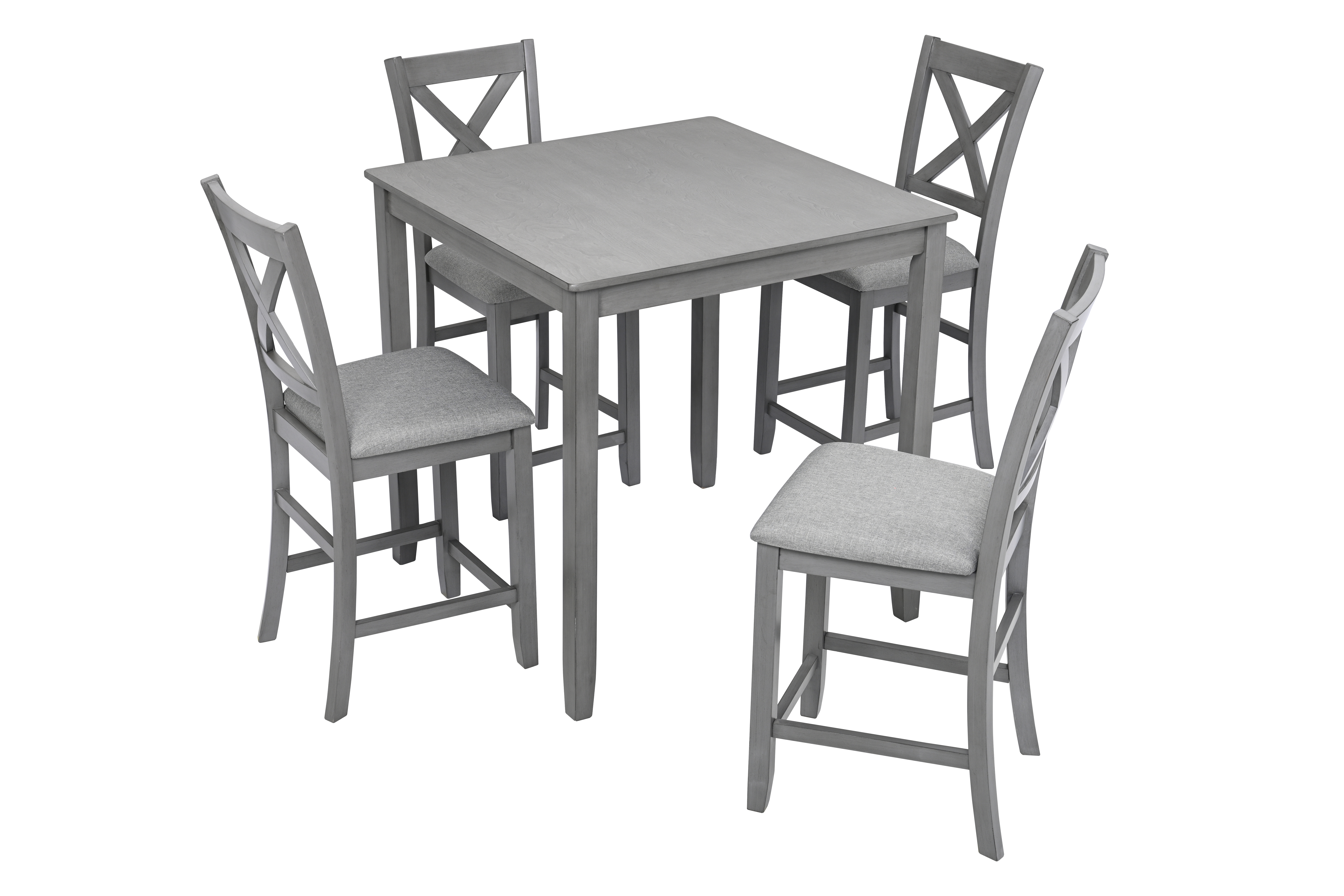 Wooden Dining Square Table, Kitchen Table for Small Space, 4 Person Counter Height Table, Gray, ONLY THE TABLE 8