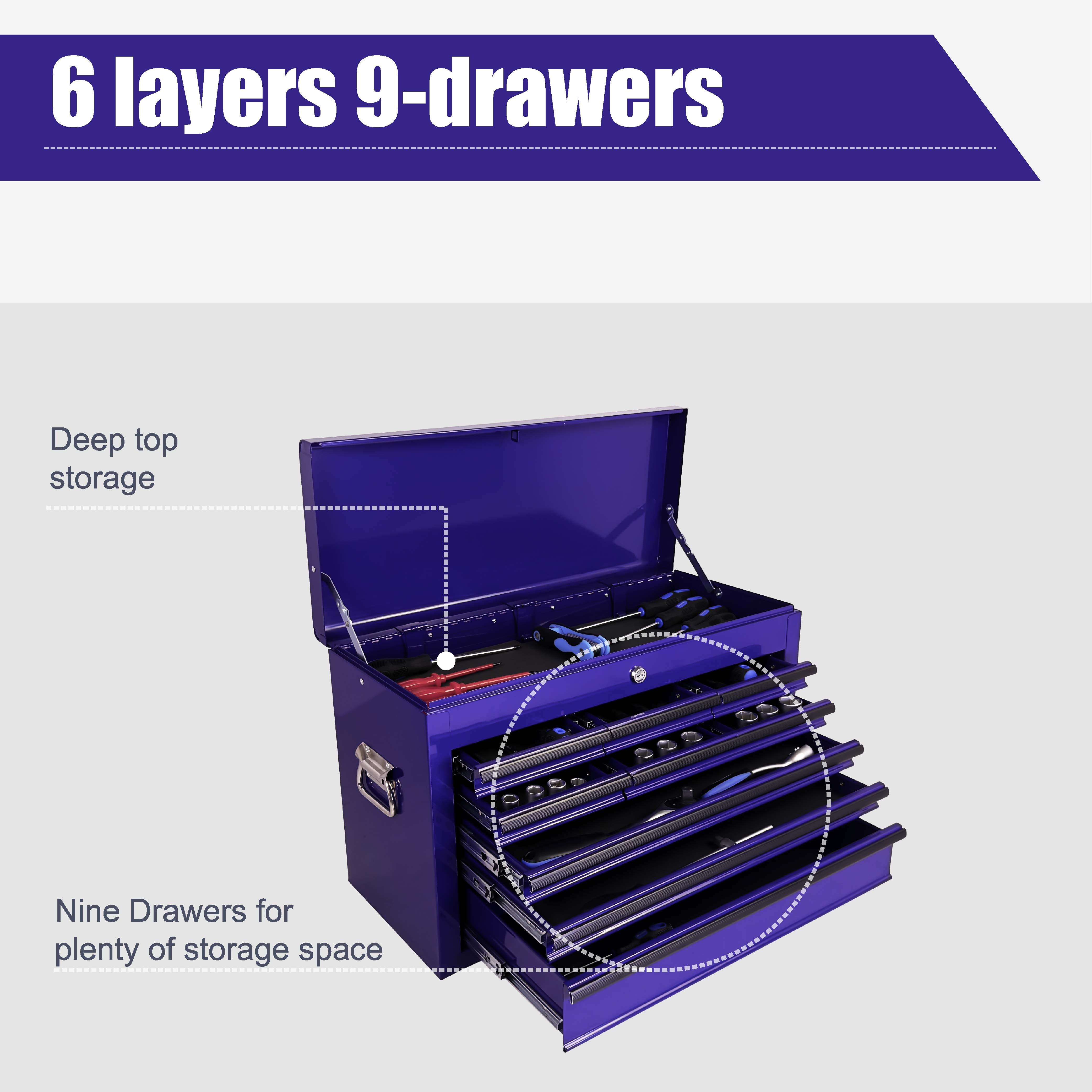 Heavy Duty Metal Tool Box, 24-inch, Portable Metal Tool Box with 9 Drawers, Small Tool Chest with EVA Liners, Ball Bearing Slide Drawers Locking & Powder Coated Finish, Multi-Function Tool Organizer — foto 5