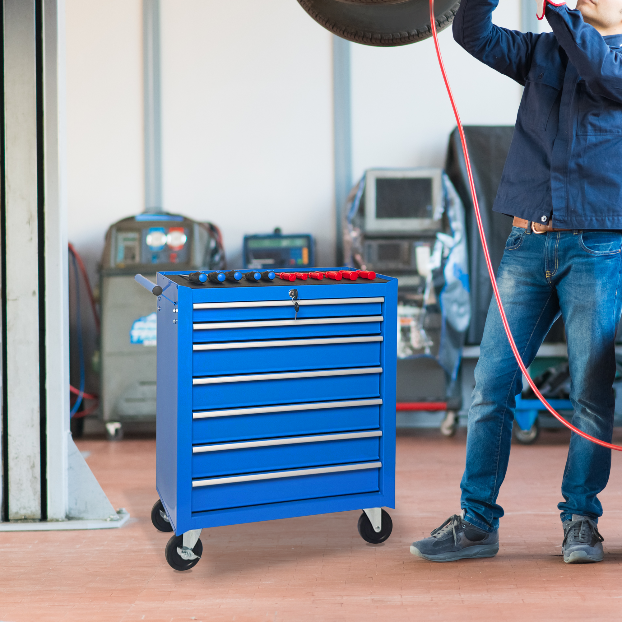 Rolling Tool Chest with 7-Drawer Tool Box with Wheels Multifunctional Tool Cart Mechanic Tool Storage Cabinet for Garage, Warehouse, Workshop, Repair Shop -BLUE — foto 9