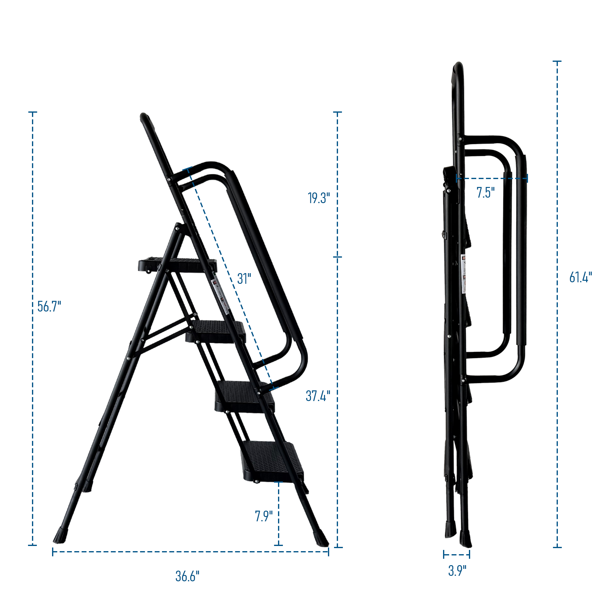 4 Step Ladder, Folding Step Stool with Wide Anti-Slip Pedal, Sturdy Steel Ladder, Convenient Handrail, Lightweight, Portable Steel Step Stool — foto 7